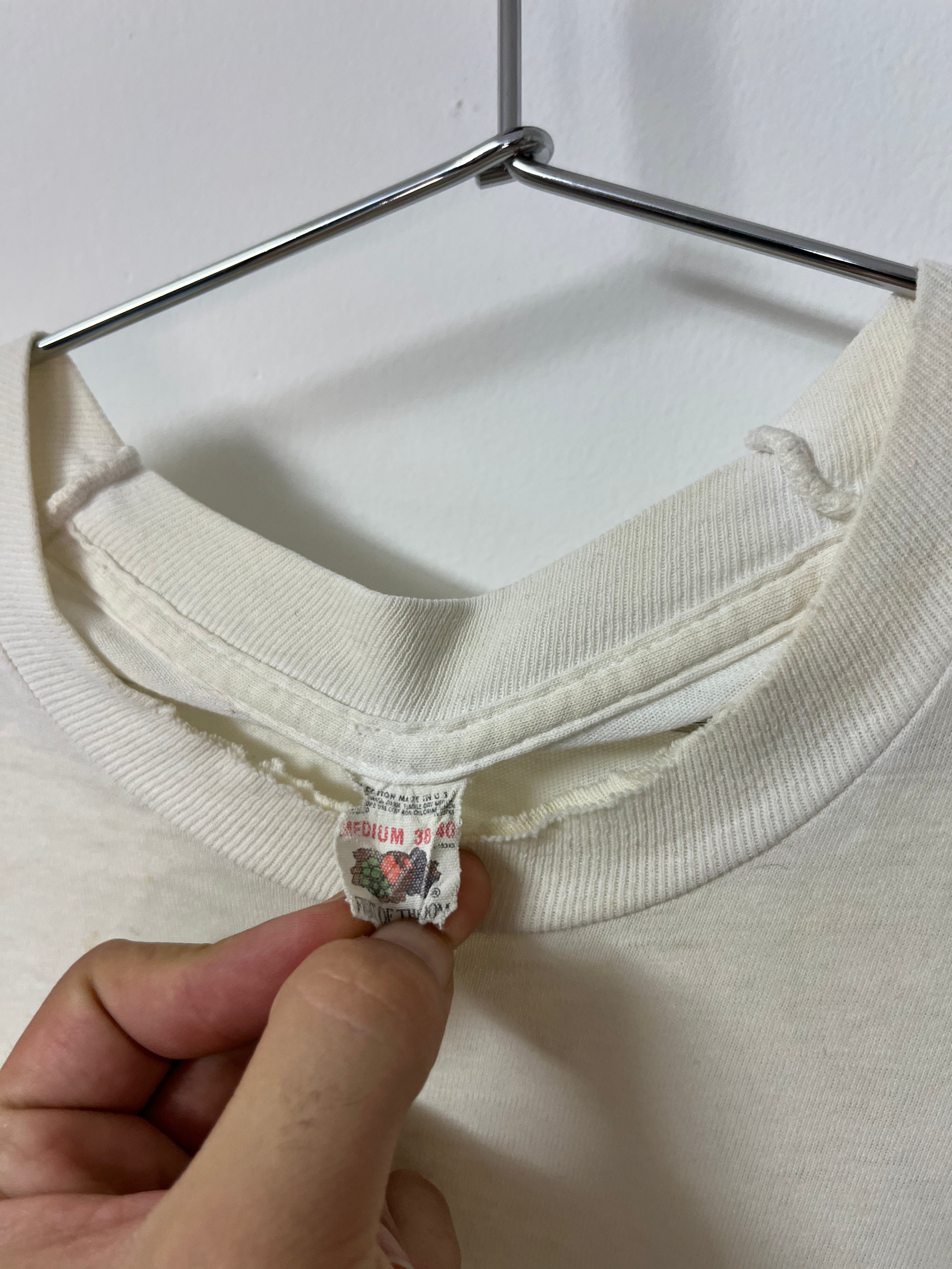 70’s Distressed Blank White T-Shirt - Aged White with Slight Discoloration - M/L Long