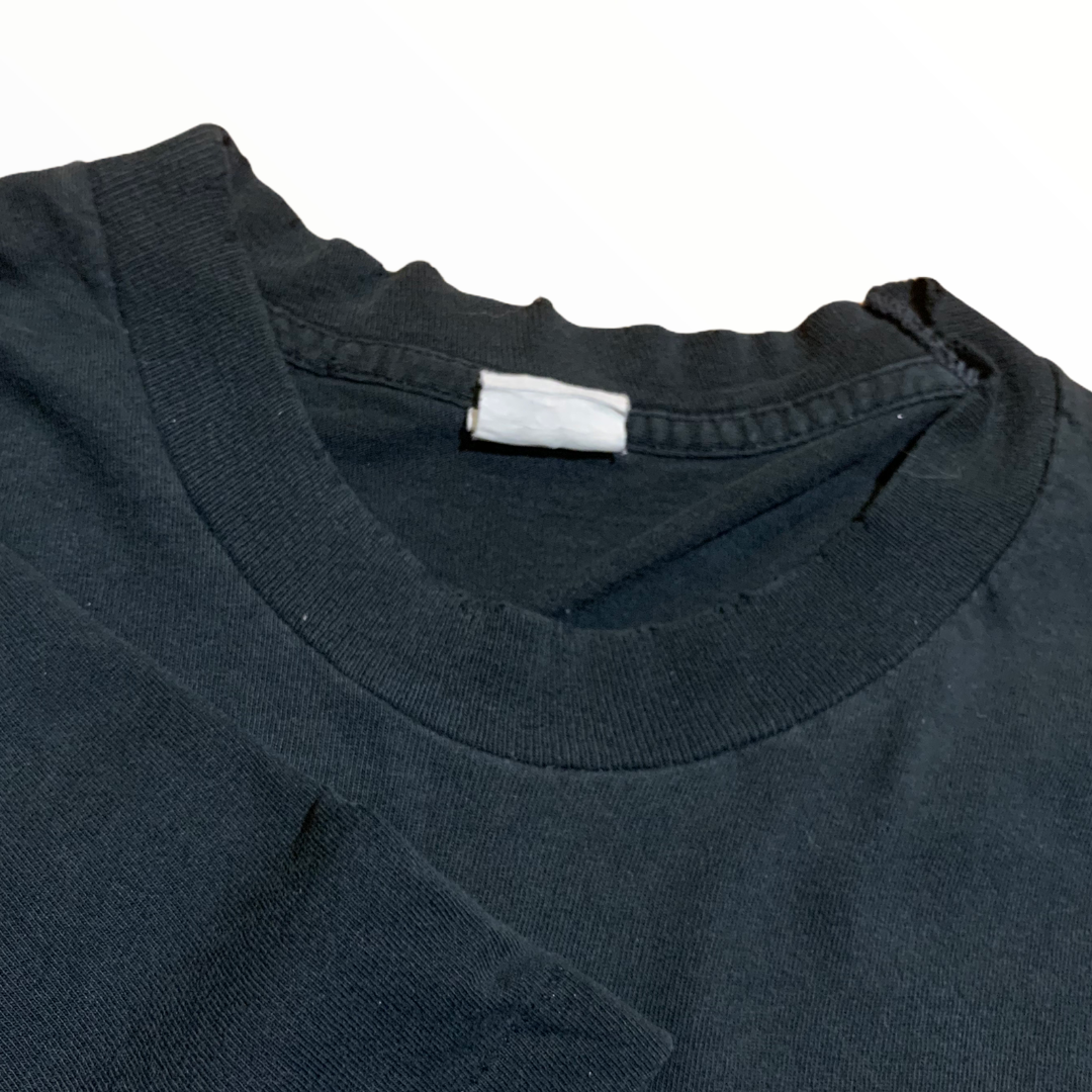 Faded Black Pocket T-Shirt with White Paint - L