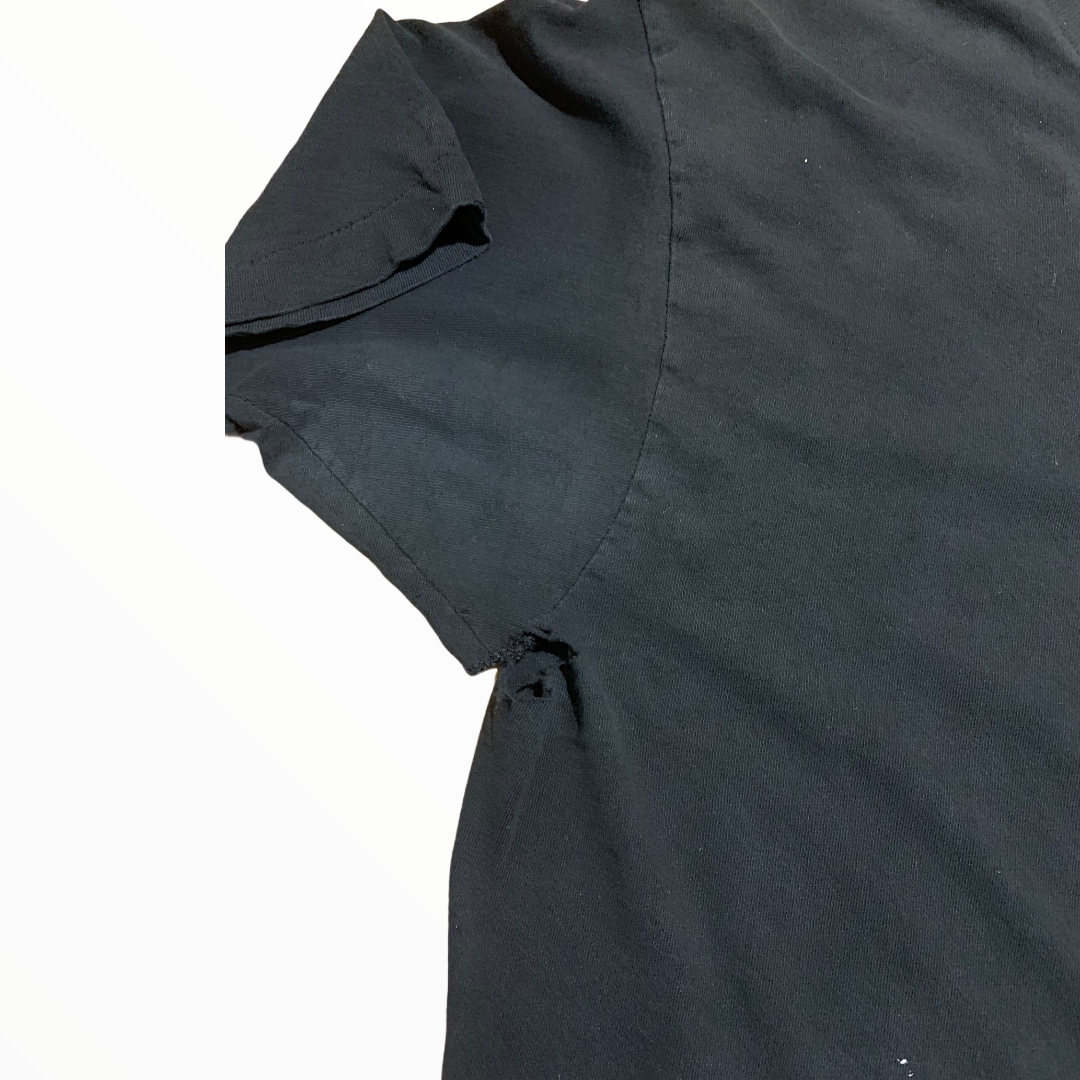 Faded Black Pocket T-Shirt with White Paint - L