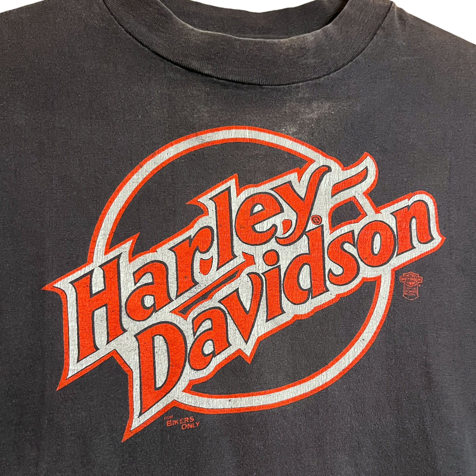 80s Harley-Davidson Mock Neck For Bikers Only T-Shirt - Faded Black - M