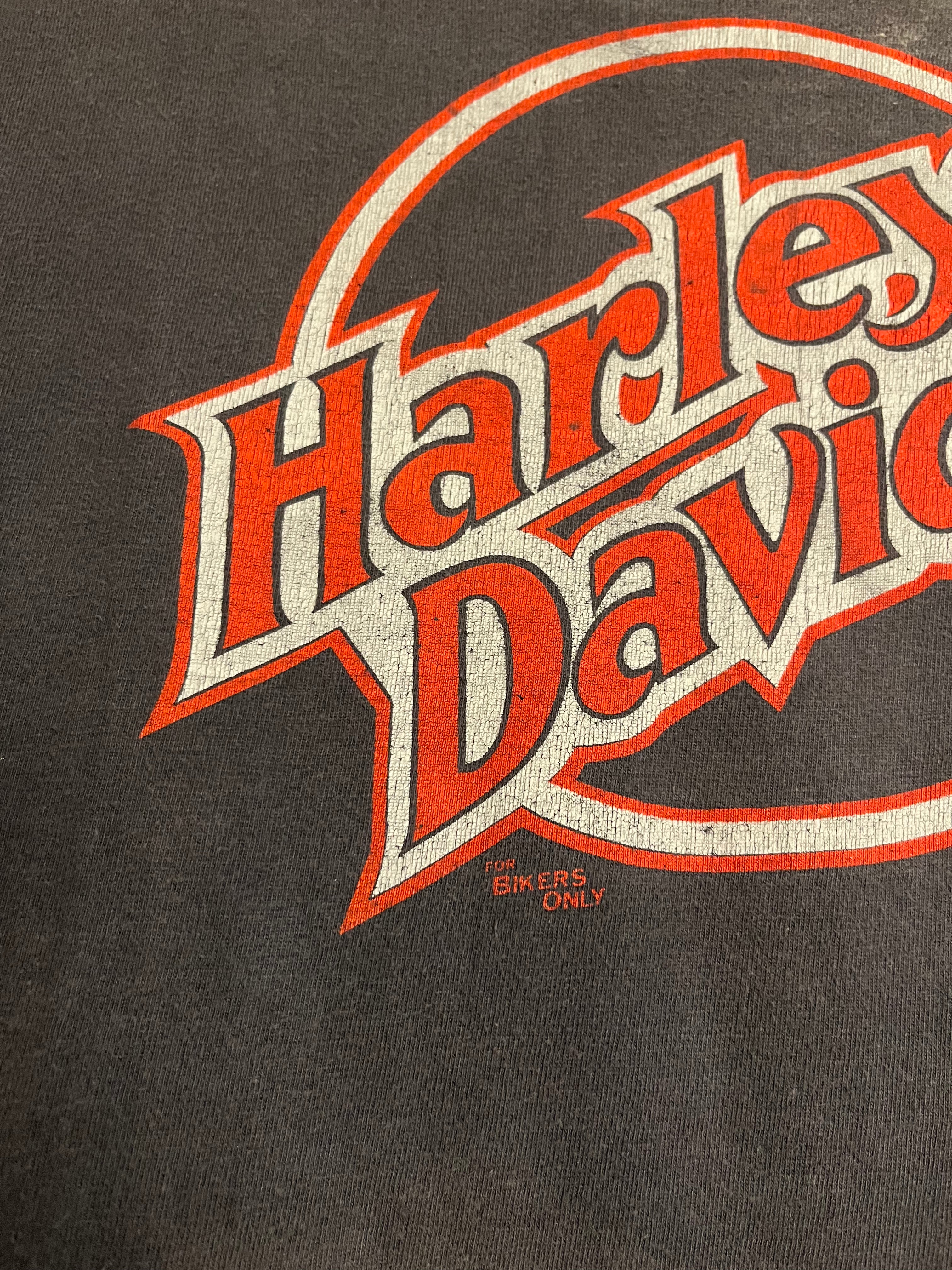 80s Harley-Davidson Mock Neck For Bikers Only T-Shirt - Faded Black - M