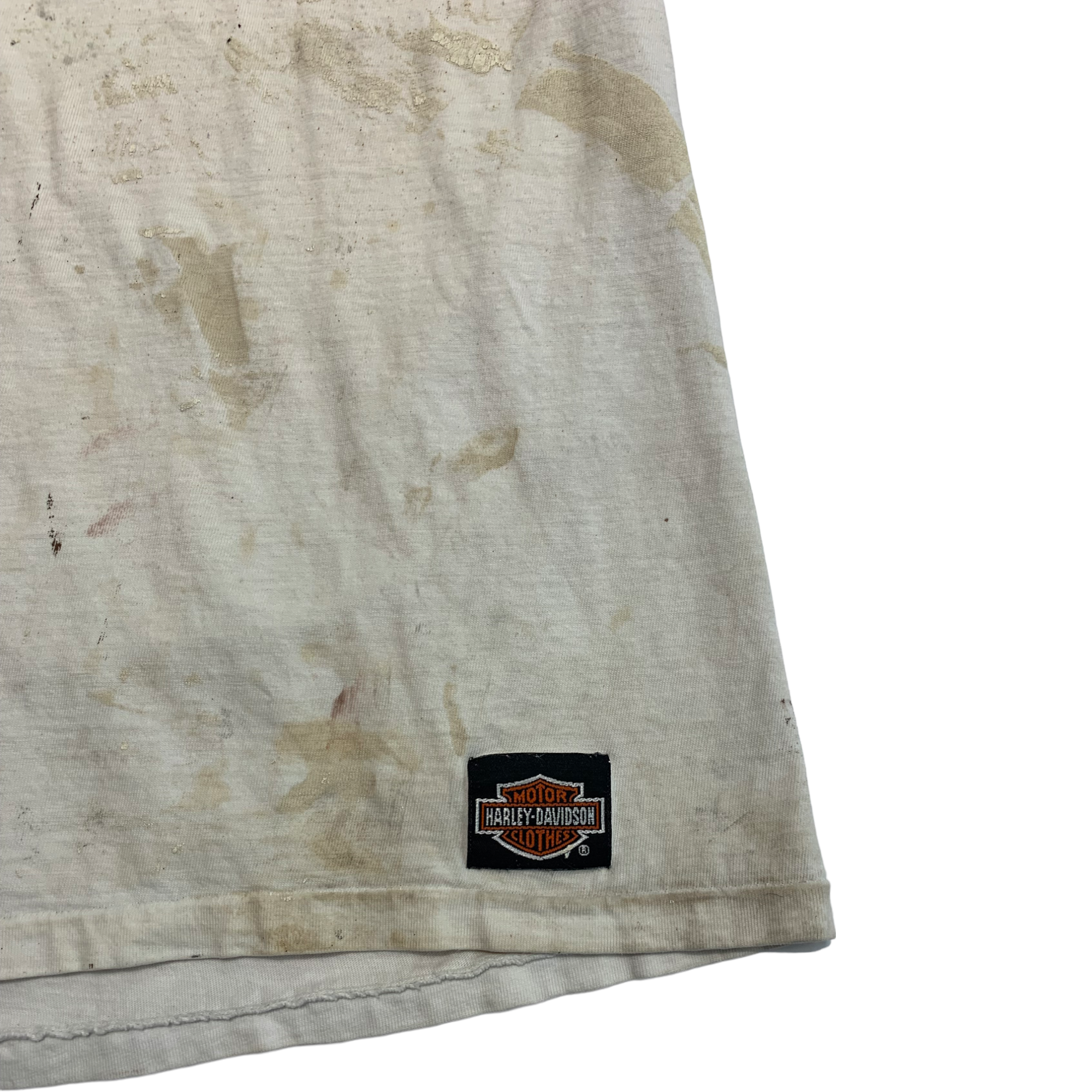 1989 Thrashed Harley Davidson T-Shirt - Aged White/Cream - L/XL