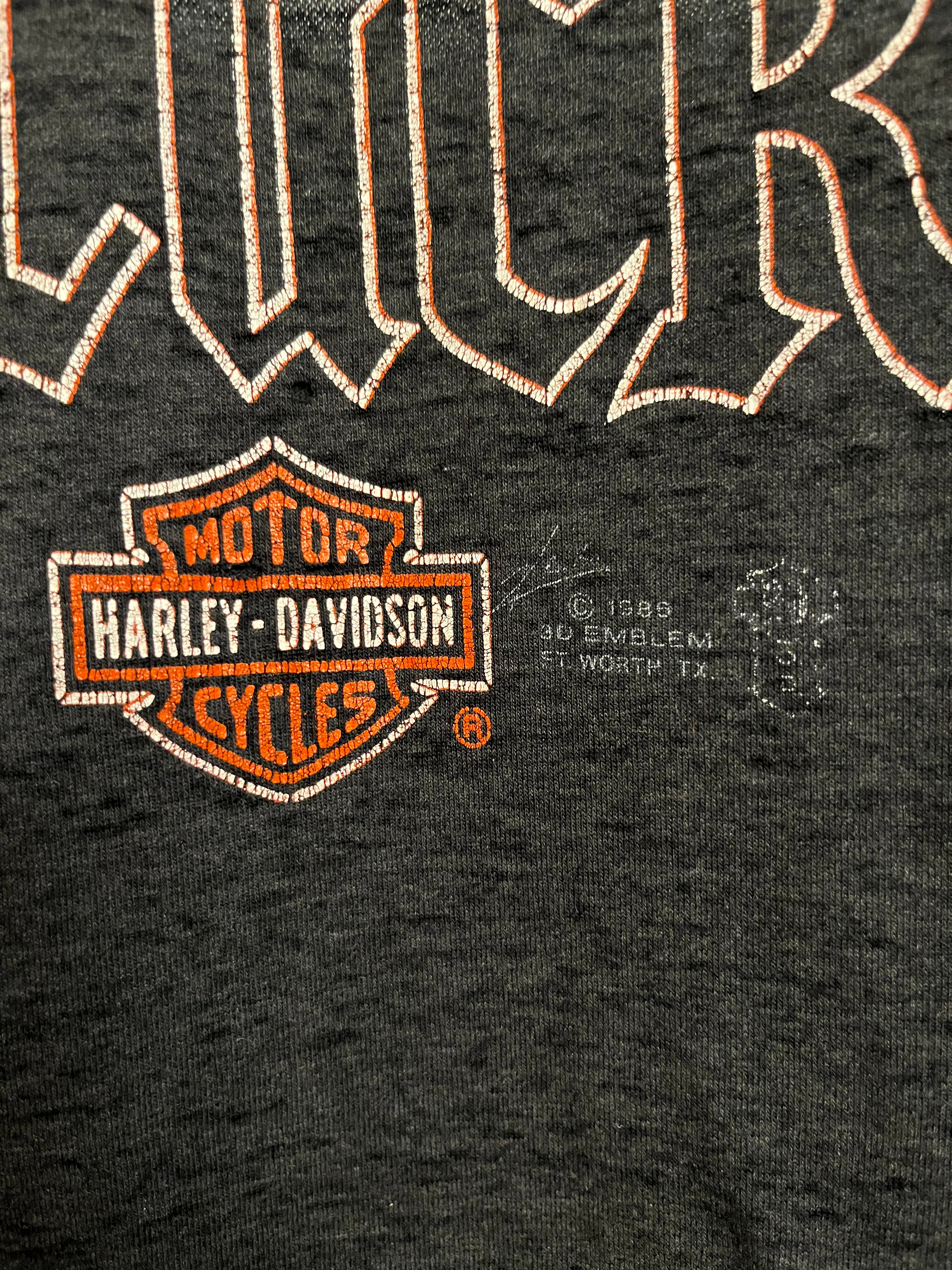 1989 Good Guys Wear Black Harley-Davidson Distressed T-Shirt - Faded Black - XL