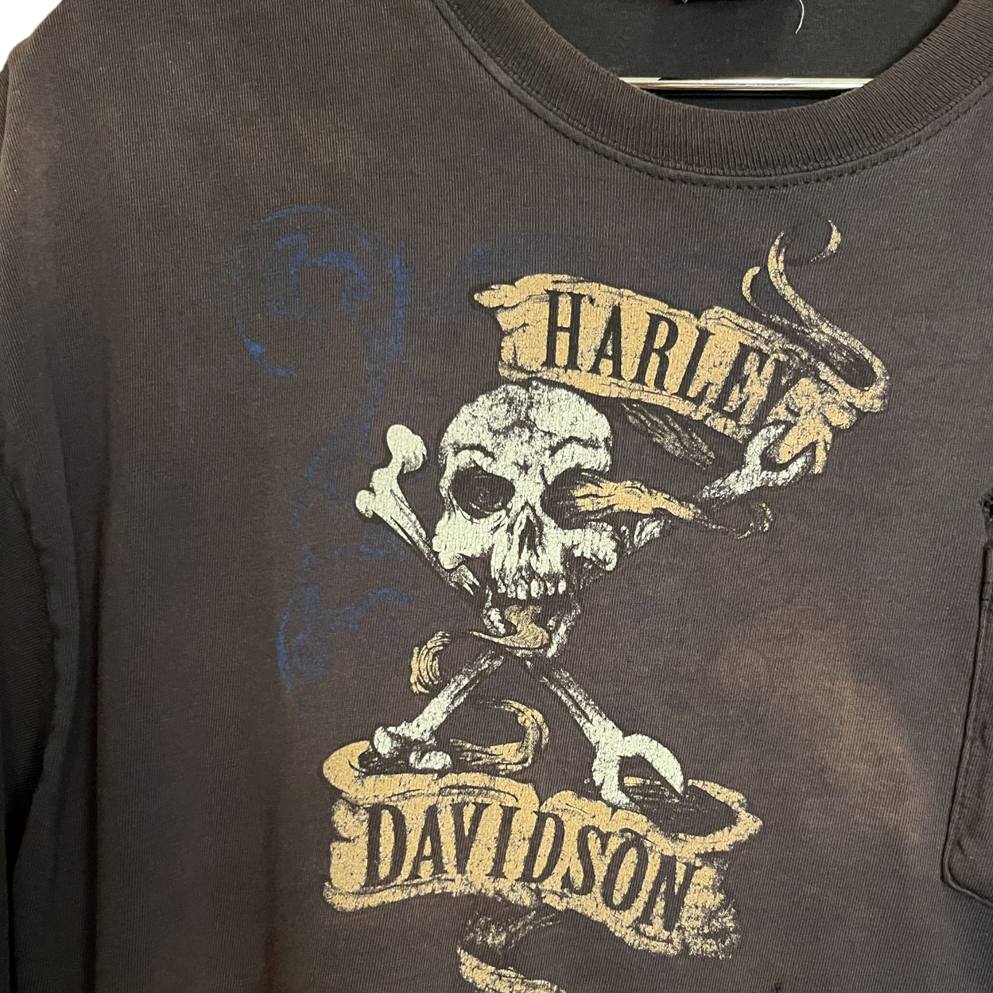 Harley-Davidson Skull Distressed Biker Pocket T-Shirt - Faded Black - L/XL