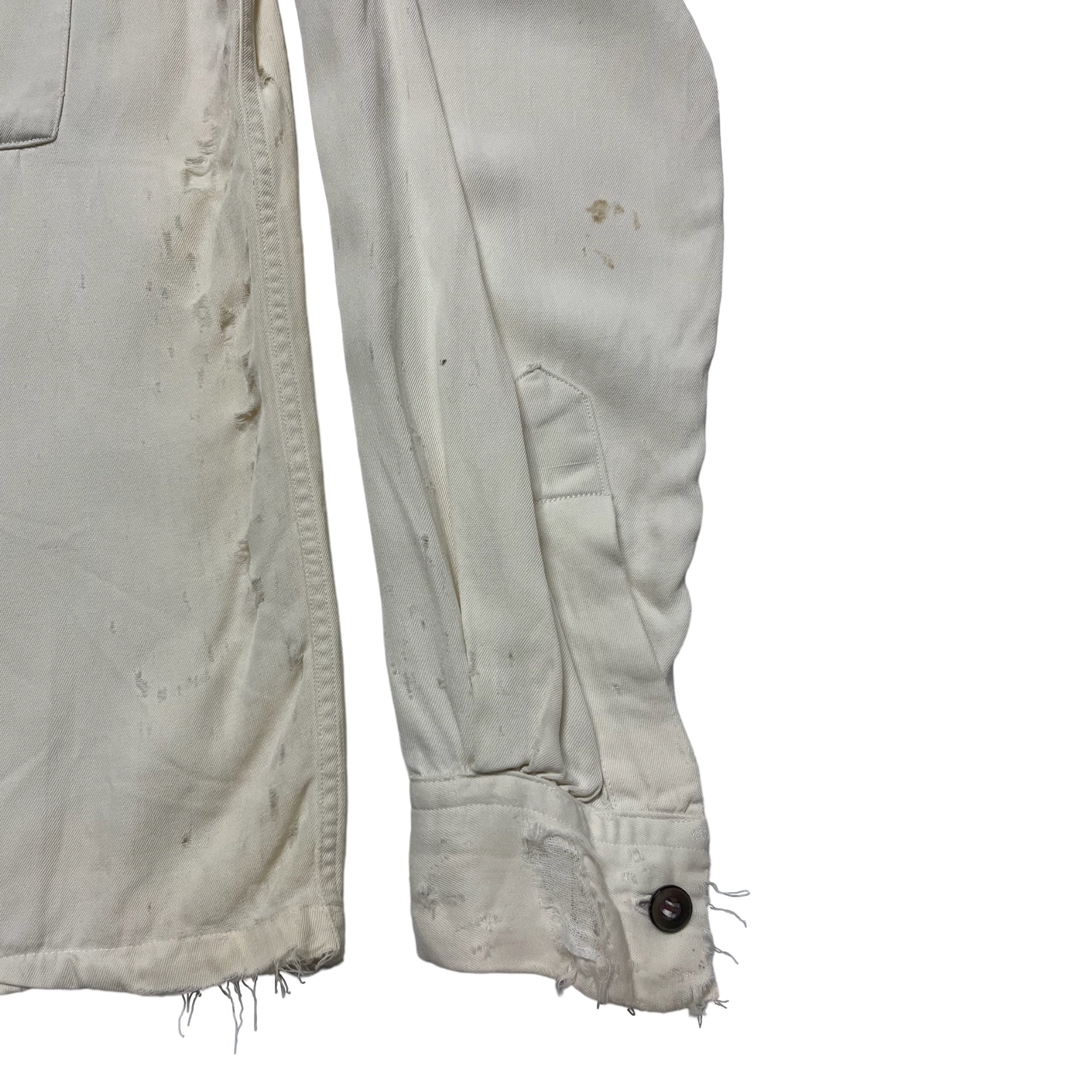 1950s Distressed Gabardine Button Up Shirt - Milk/Desert White - S/M