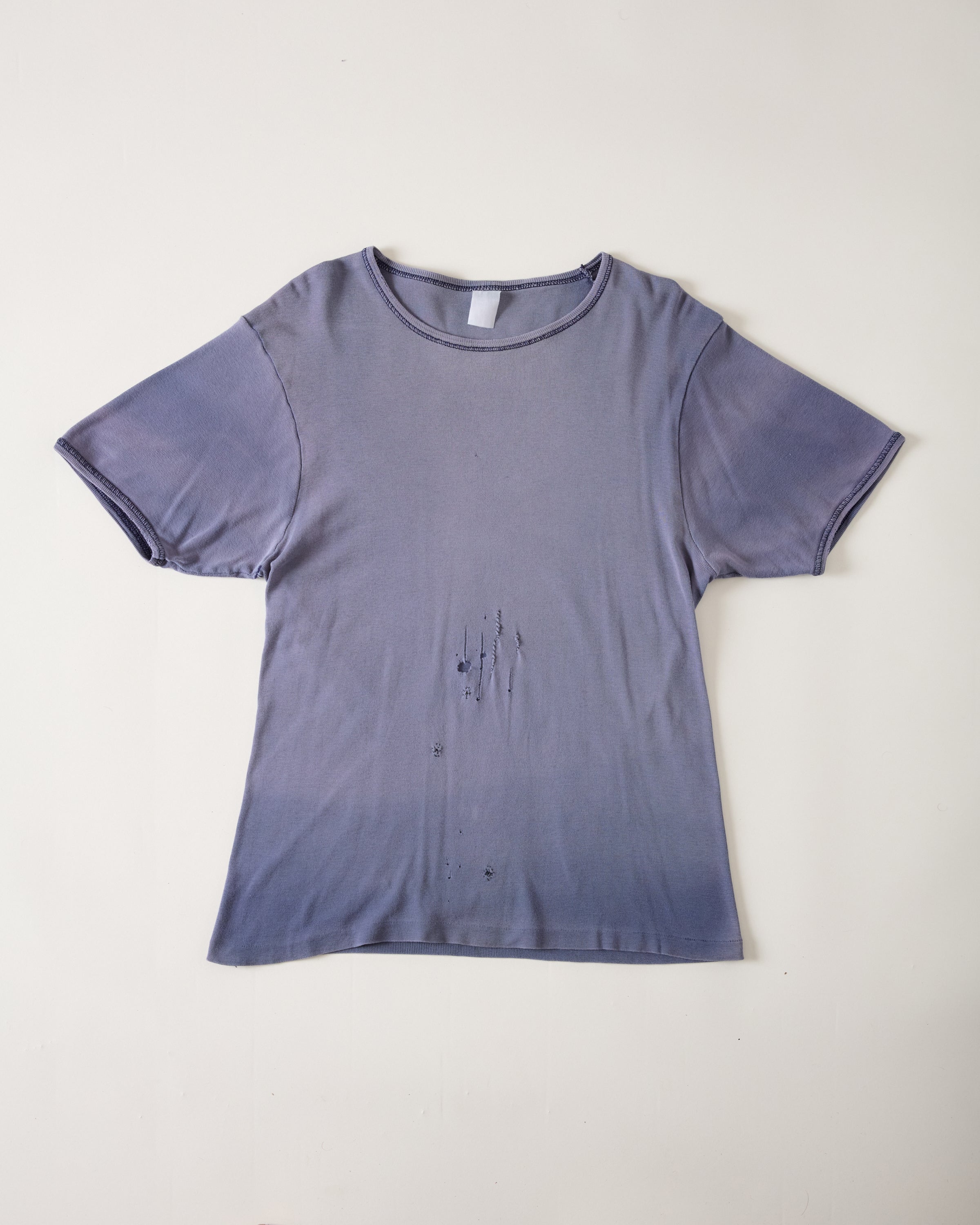 1960/70s Distressed & Faded French Work T-Shirt - Faded Blue/Purple - M/L