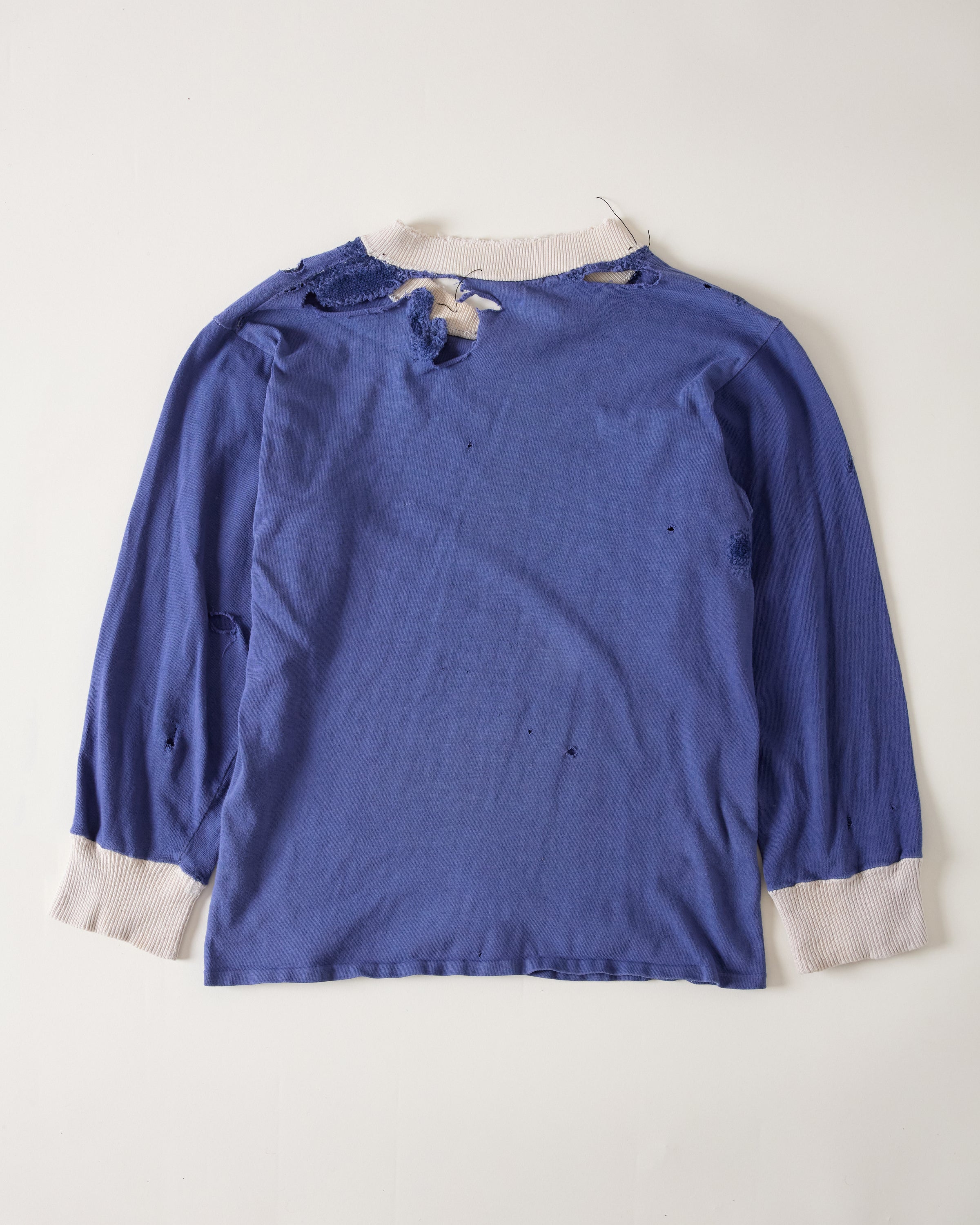 1950/60s French Cotton Longsleeve Shirt/Jersey - Blue/White - XS/S