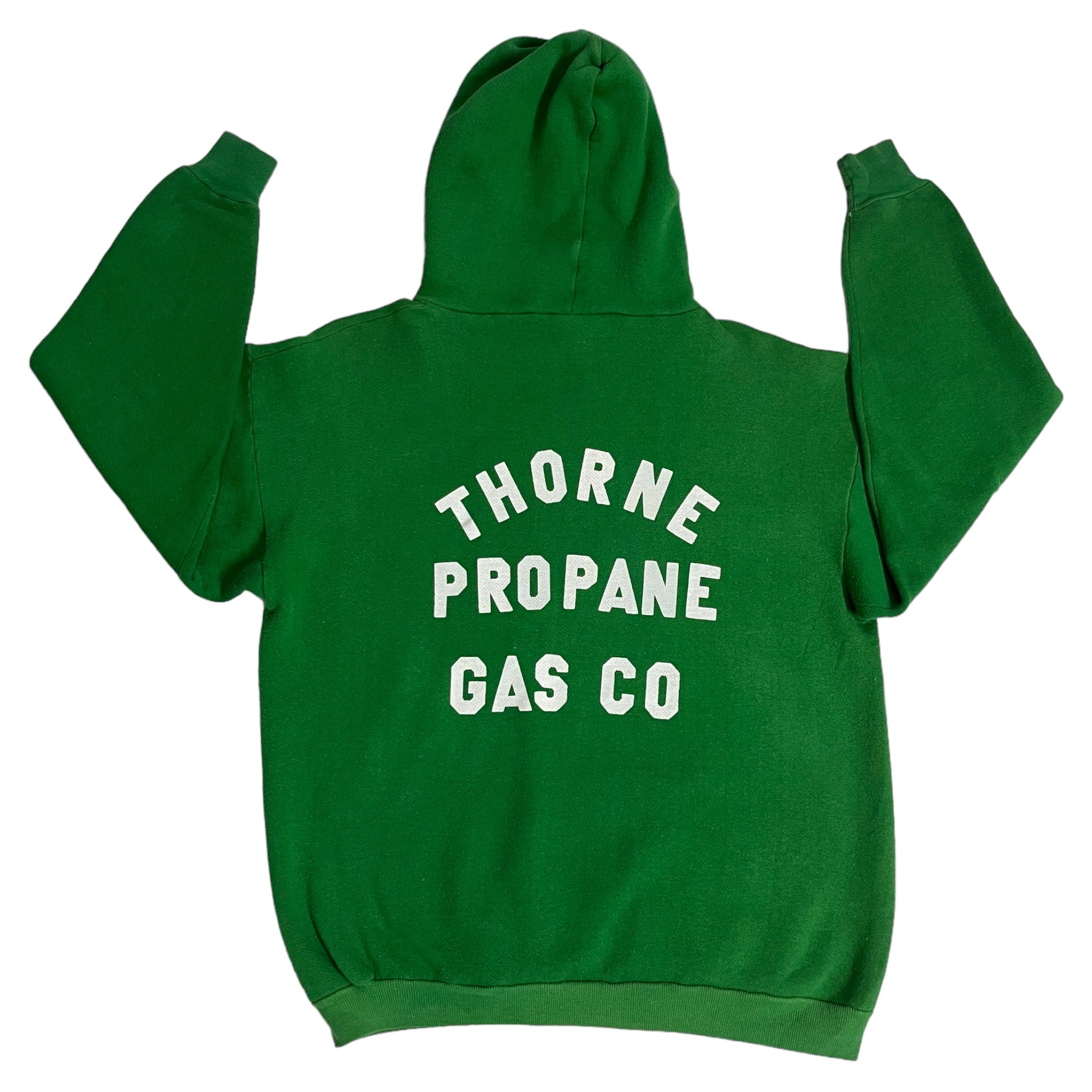 1970s Russell Gold Tag, Thorne Propane Hooded Sweatshirt - Kelly Green - L/XL