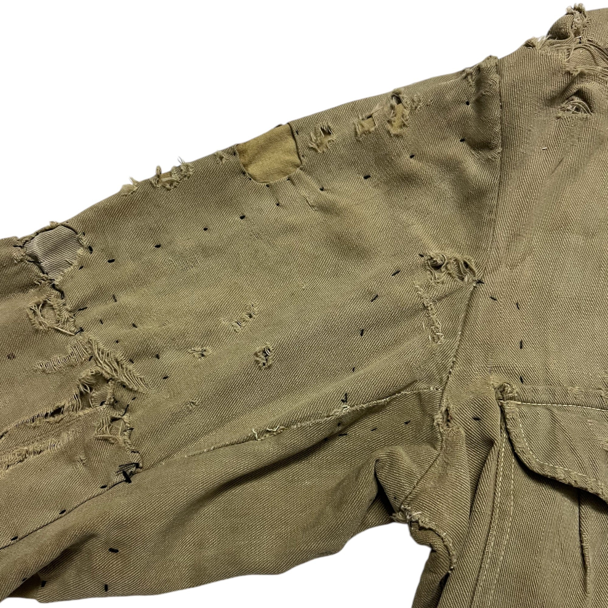 1940s Distressed & Repaired Military Bush Jacket - Khaki/Light Drab - S