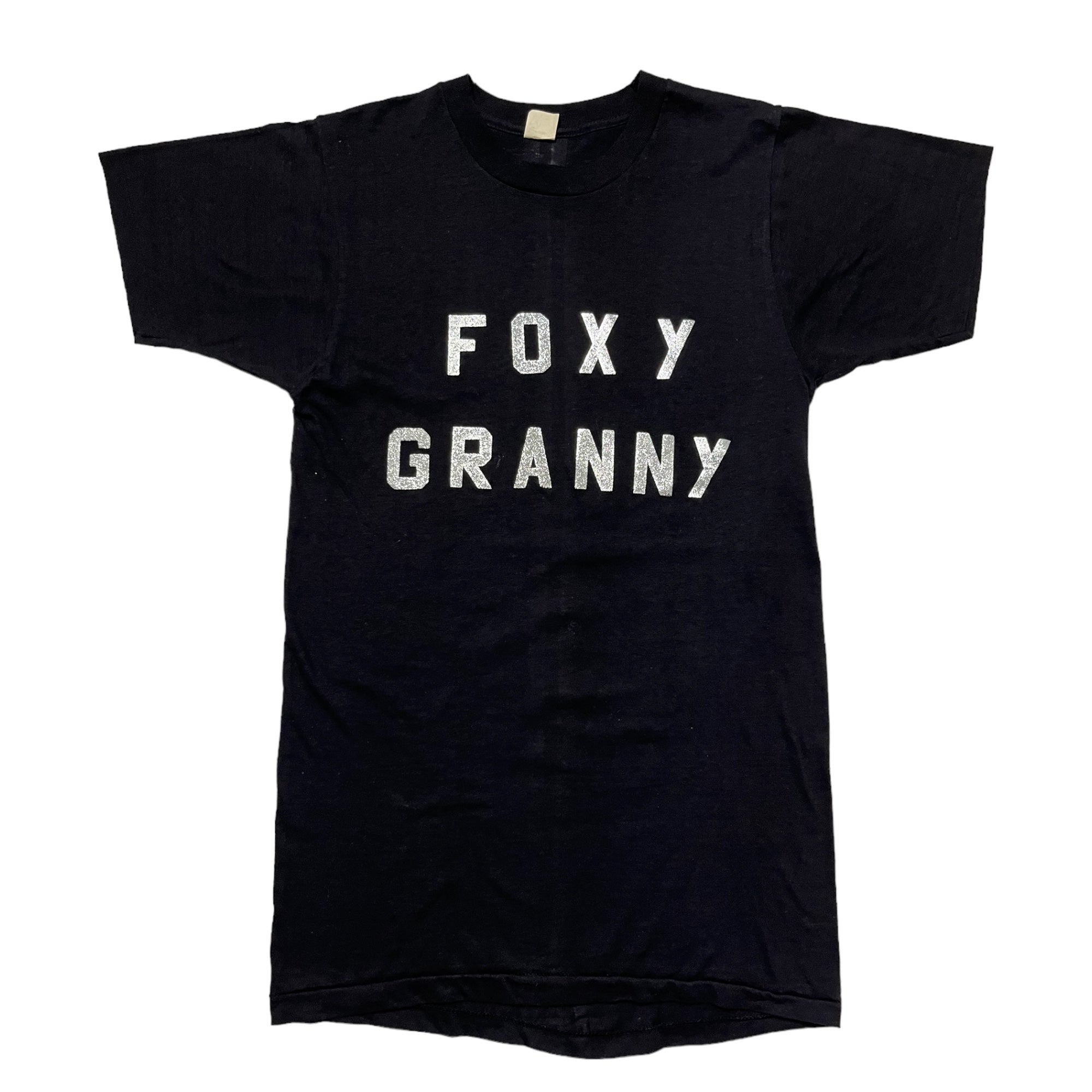 1970s Made in USA ‘Foxy Granny’ Glitter Print Novelty Tee - Black - M/L