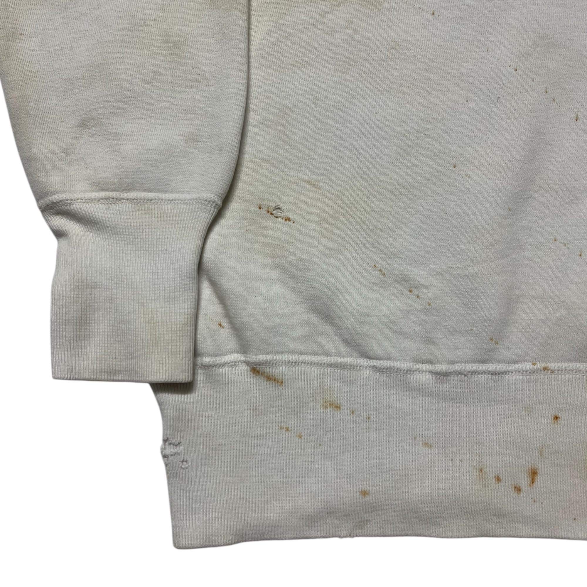 1960s Distressed White ‘Wind Shield’ Raglan Crewneck Sweatshirt - Aged White - M/L