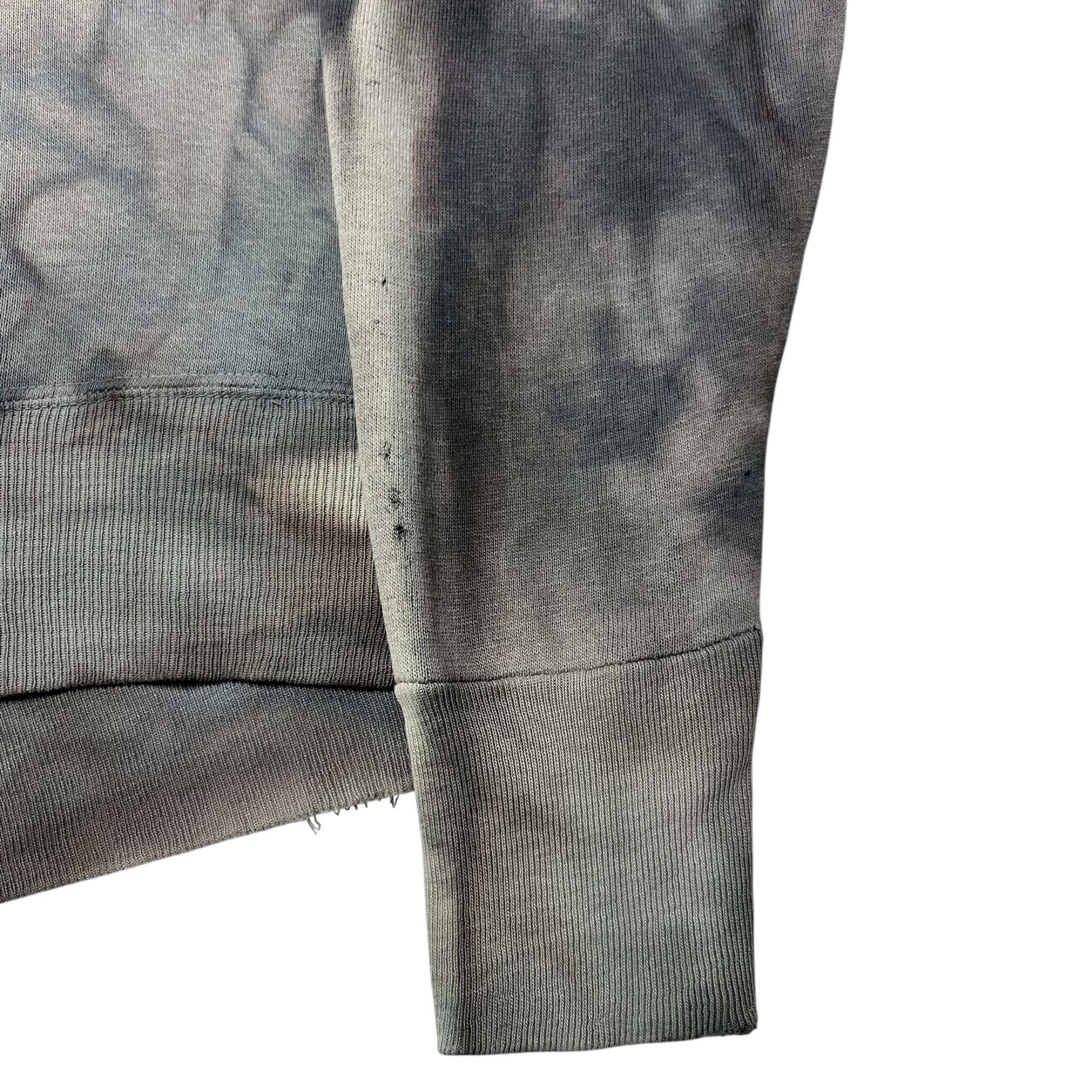 1950s Extensively Discolored, Faded & Stained 1/4-Zip Sweatshirt - White/Slate Grey Storm - S