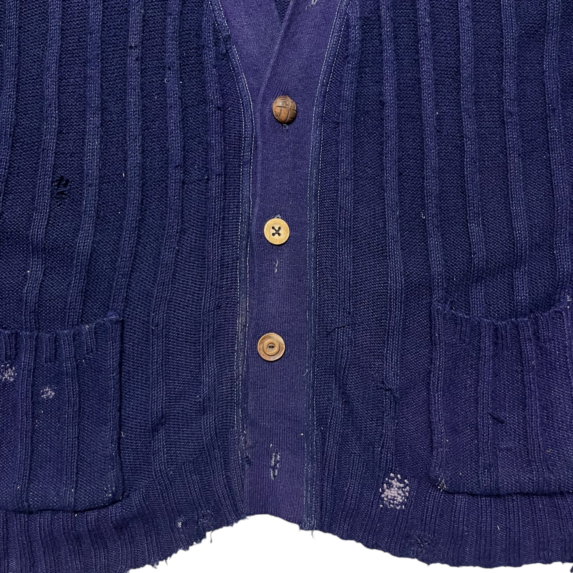 1940s/50s Sun Faded Cardigan With Darned Repairs - Faded Vivid Purple - M