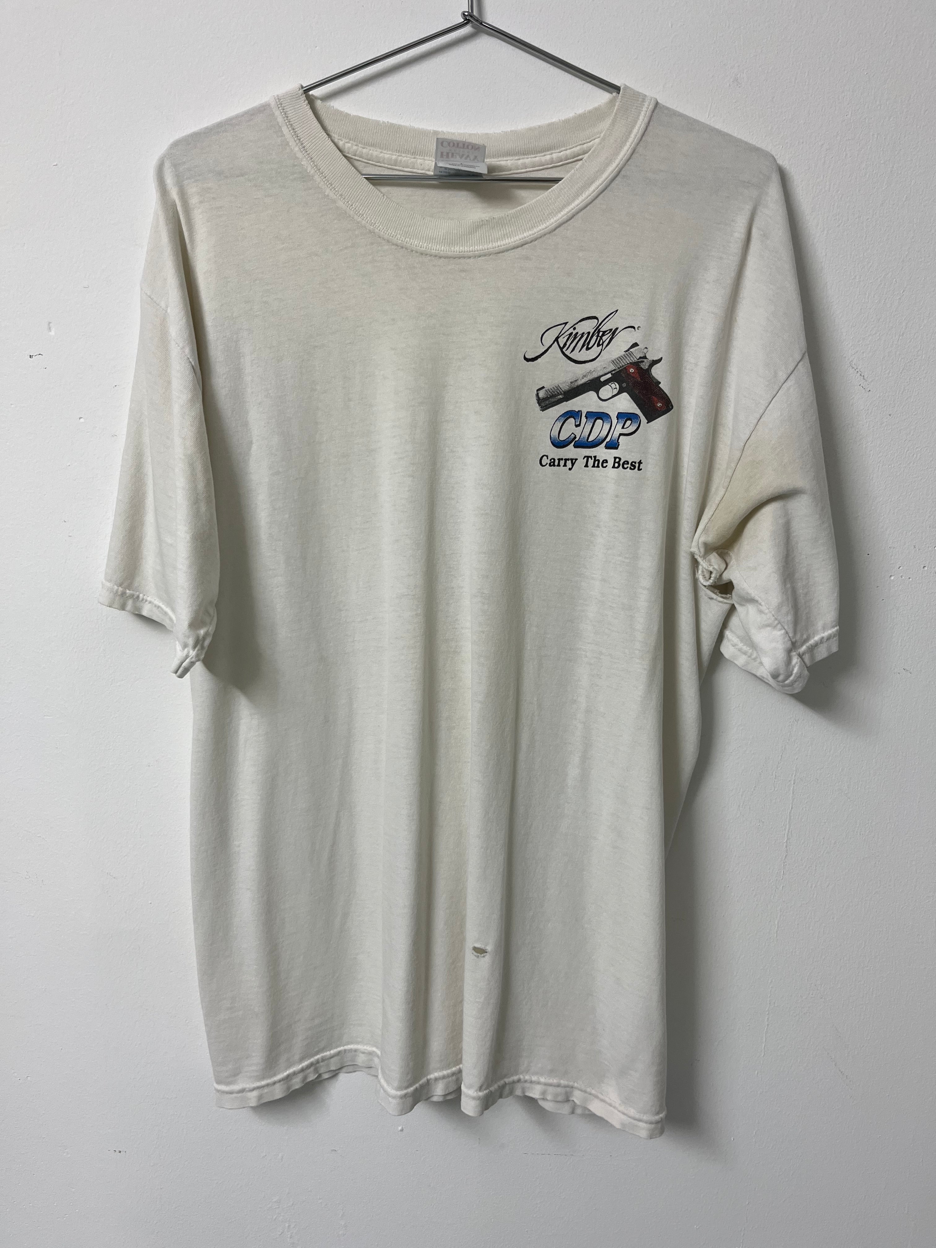 1990s Kimber CDP ‘Carry the Best’ Gun Distressed T-Shirt - Aged White - L/XL