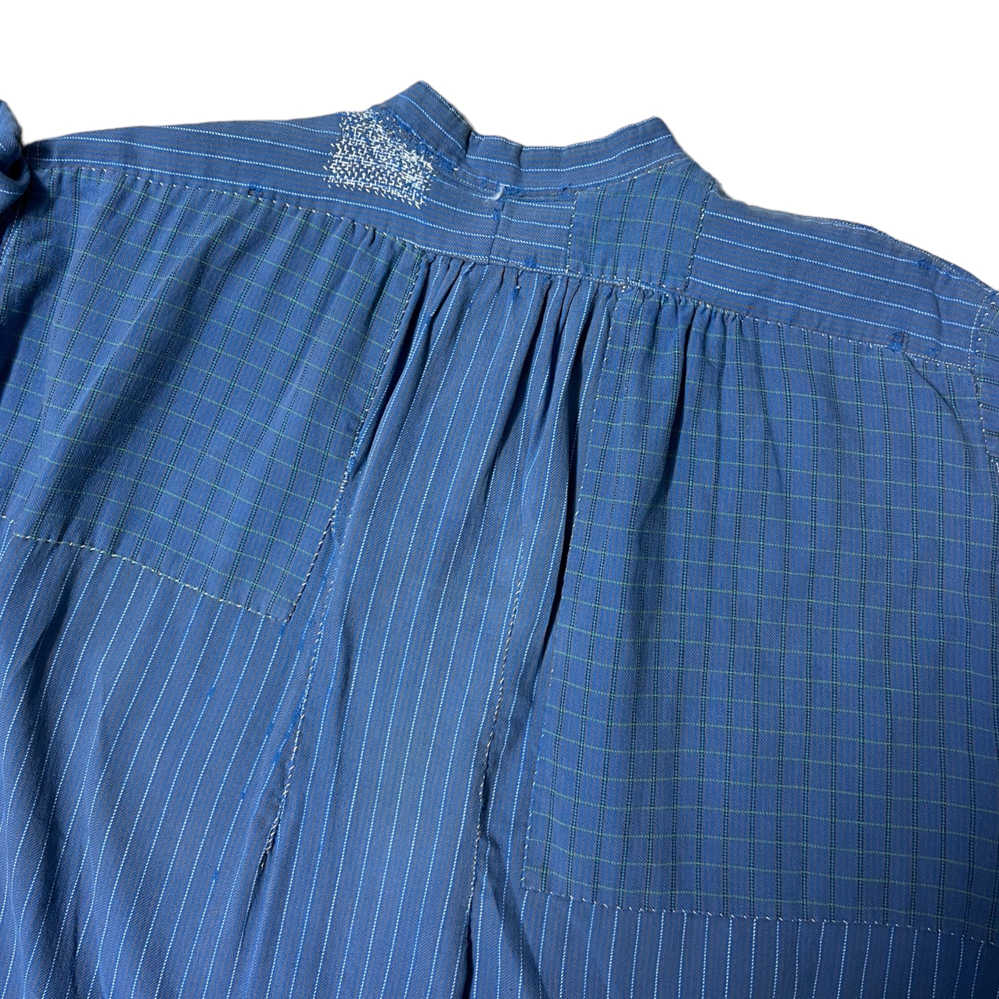 1950s French ‘Bolan’ Brand Distressed Grandfather Work Shirt / Dress - Blue - M/L