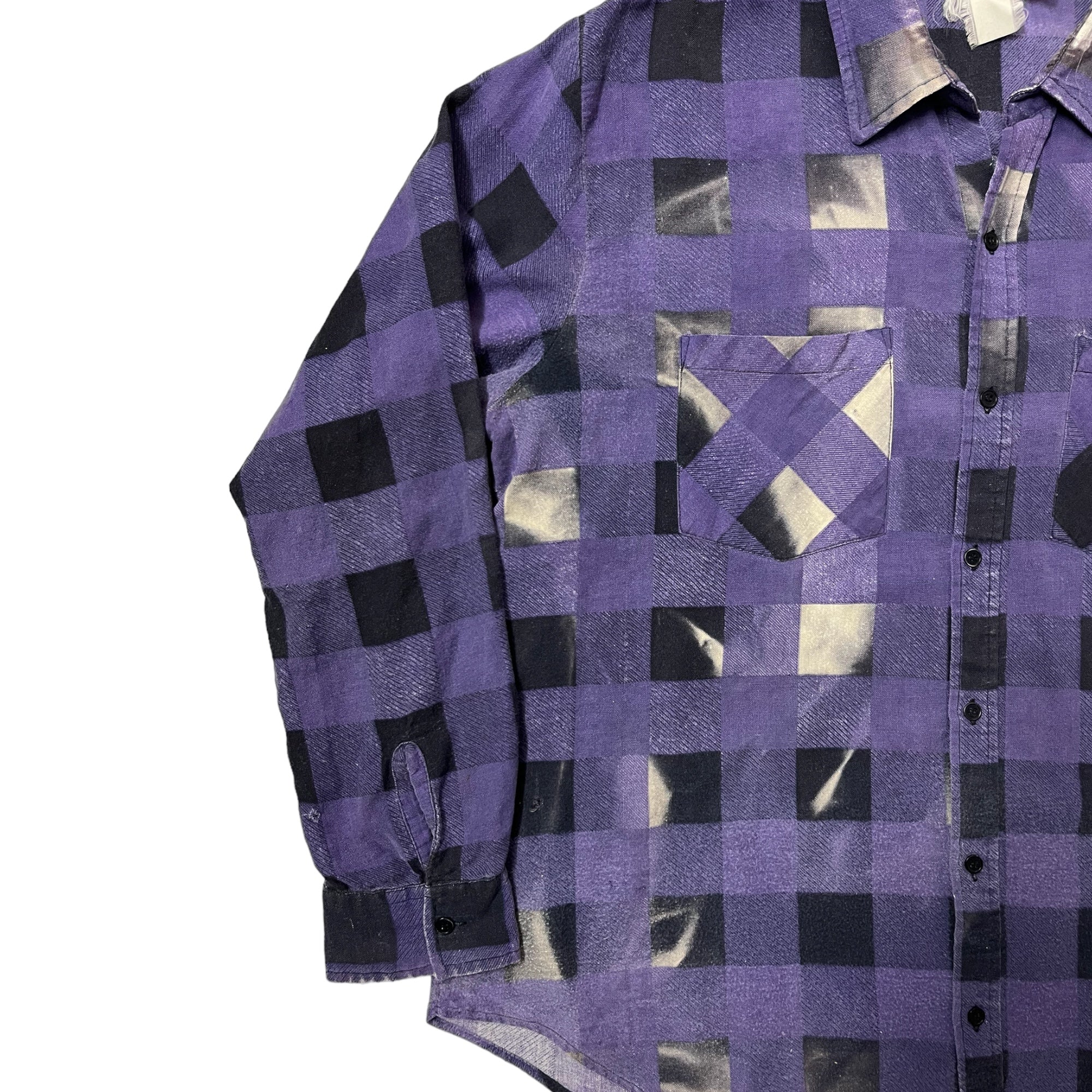 1970s Distressed Sun Drenched Printed Flannel - Purple/Black - XL