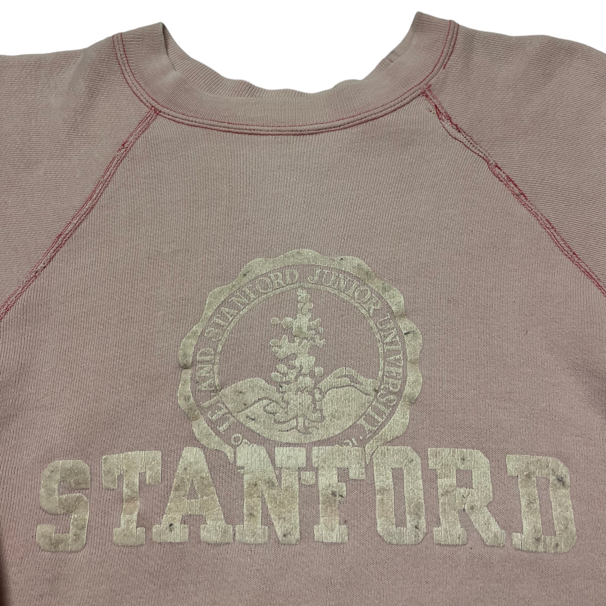 1960s Flock Print Stanford Collegiate Sweatshirt - Faded Pink - M/L