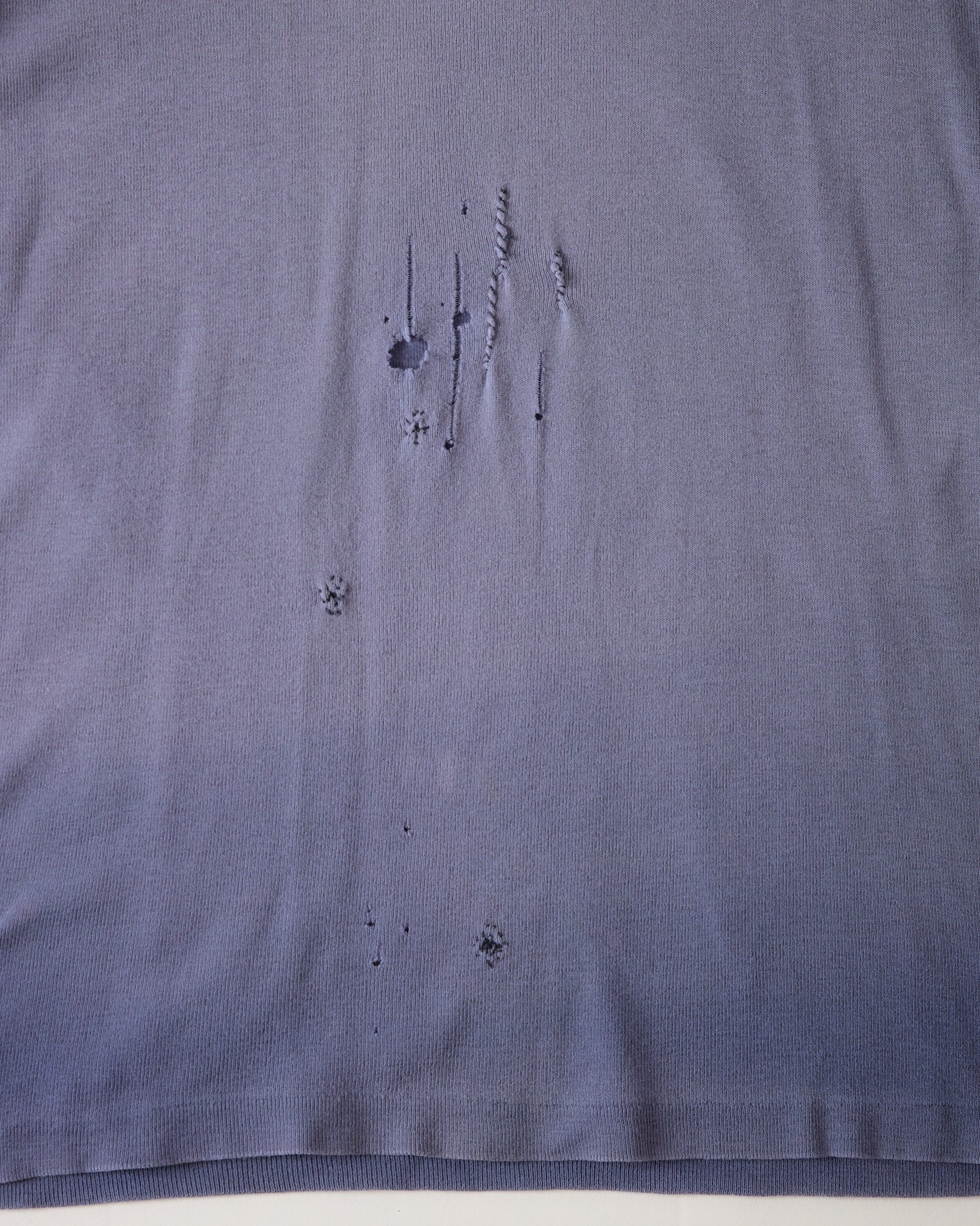 1960/70s Distressed & Faded French Work T-Shirt - Faded Blue/Purple - M/L
