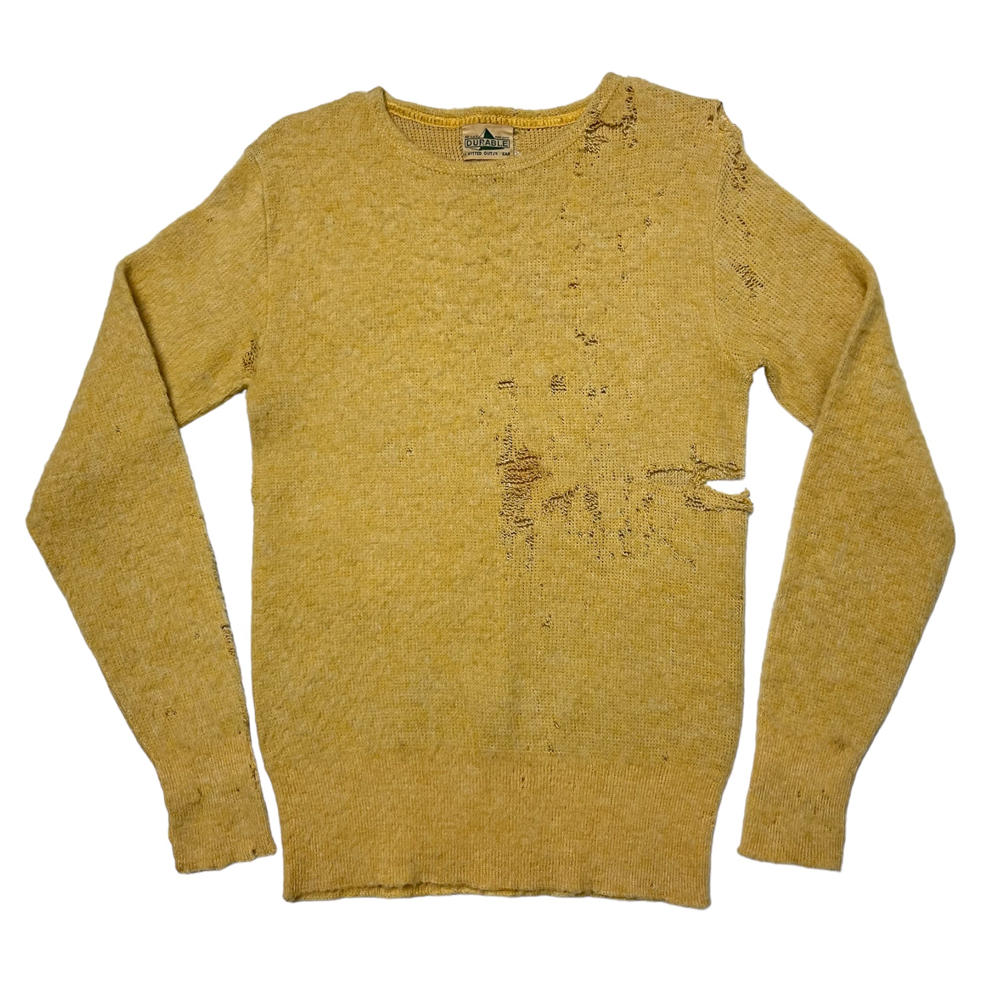 1950s Distressed ‘Durable’ Brand Knit Sweater Top - Fields of Gold/Tan - S/M