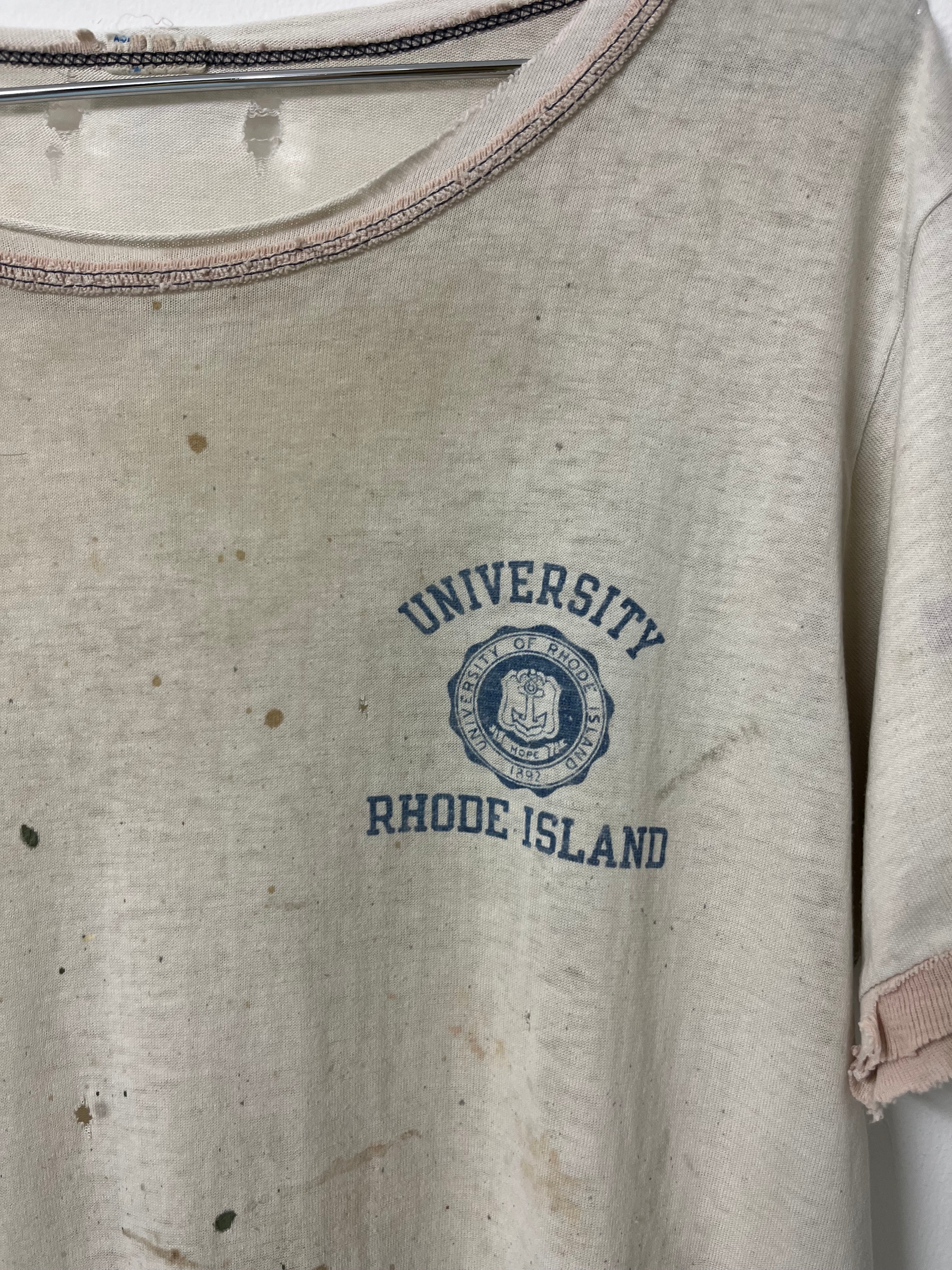 ‘60s Thrashed University of Rhode Island Ringer T-Shirt - Aged White - L