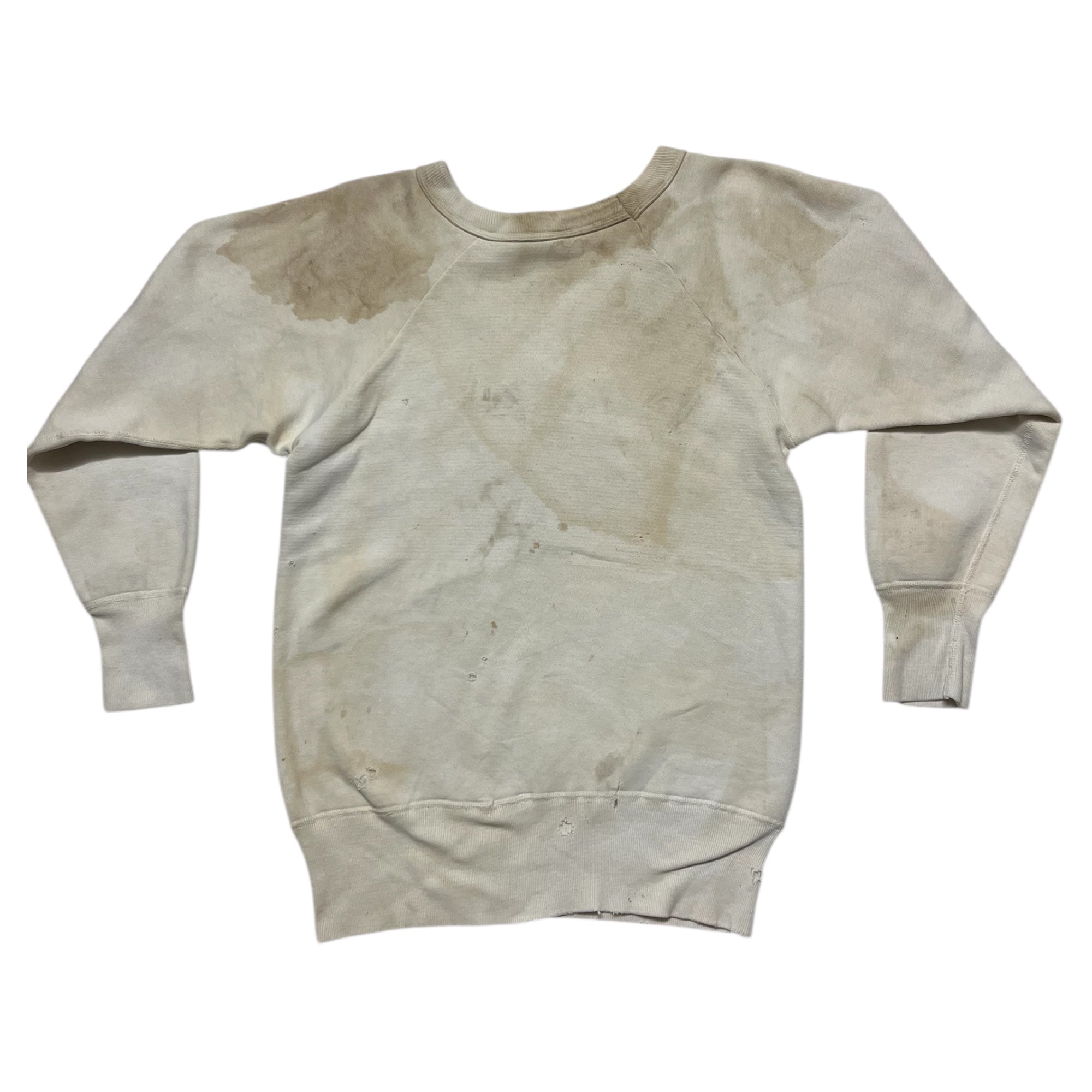 1960s Distressed White ‘Wind Shield’ Raglan Crewneck Sweatshirt - Aged White - M/L