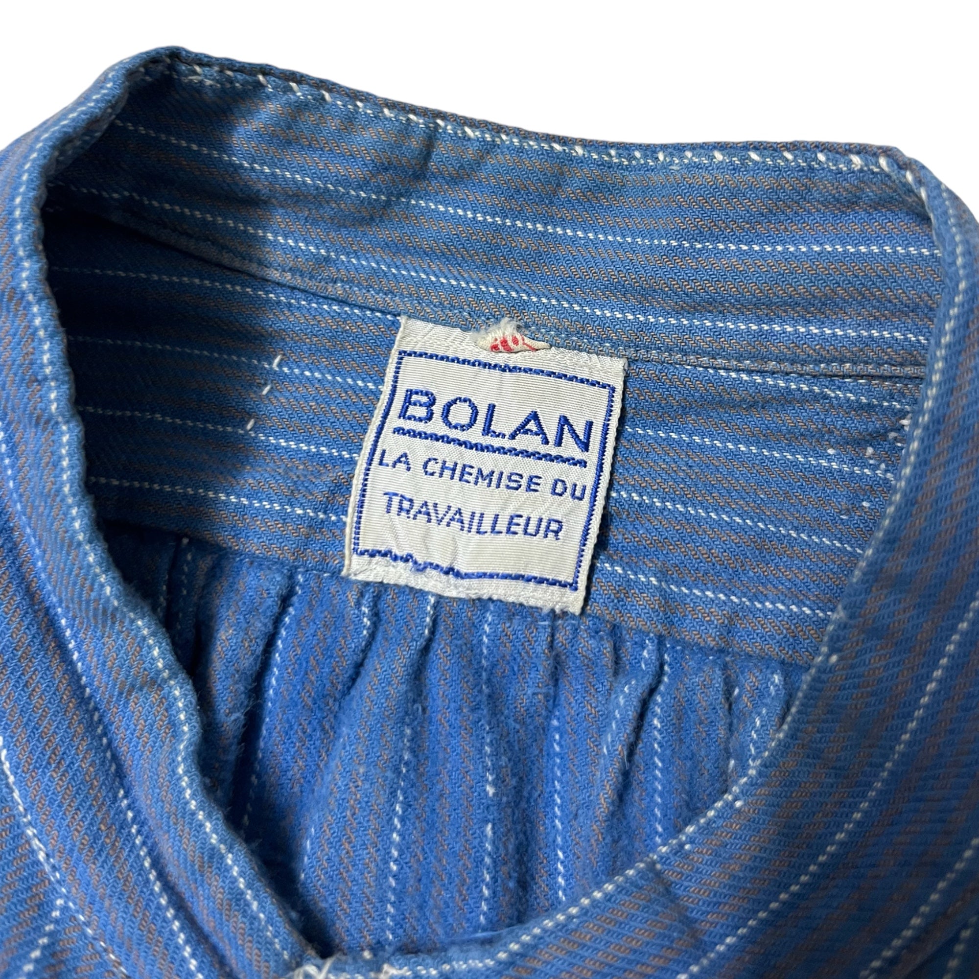 1950s French ‘Bolan’ Brand Distressed Grandfather Work Shirt / Dress - Blue - M/L