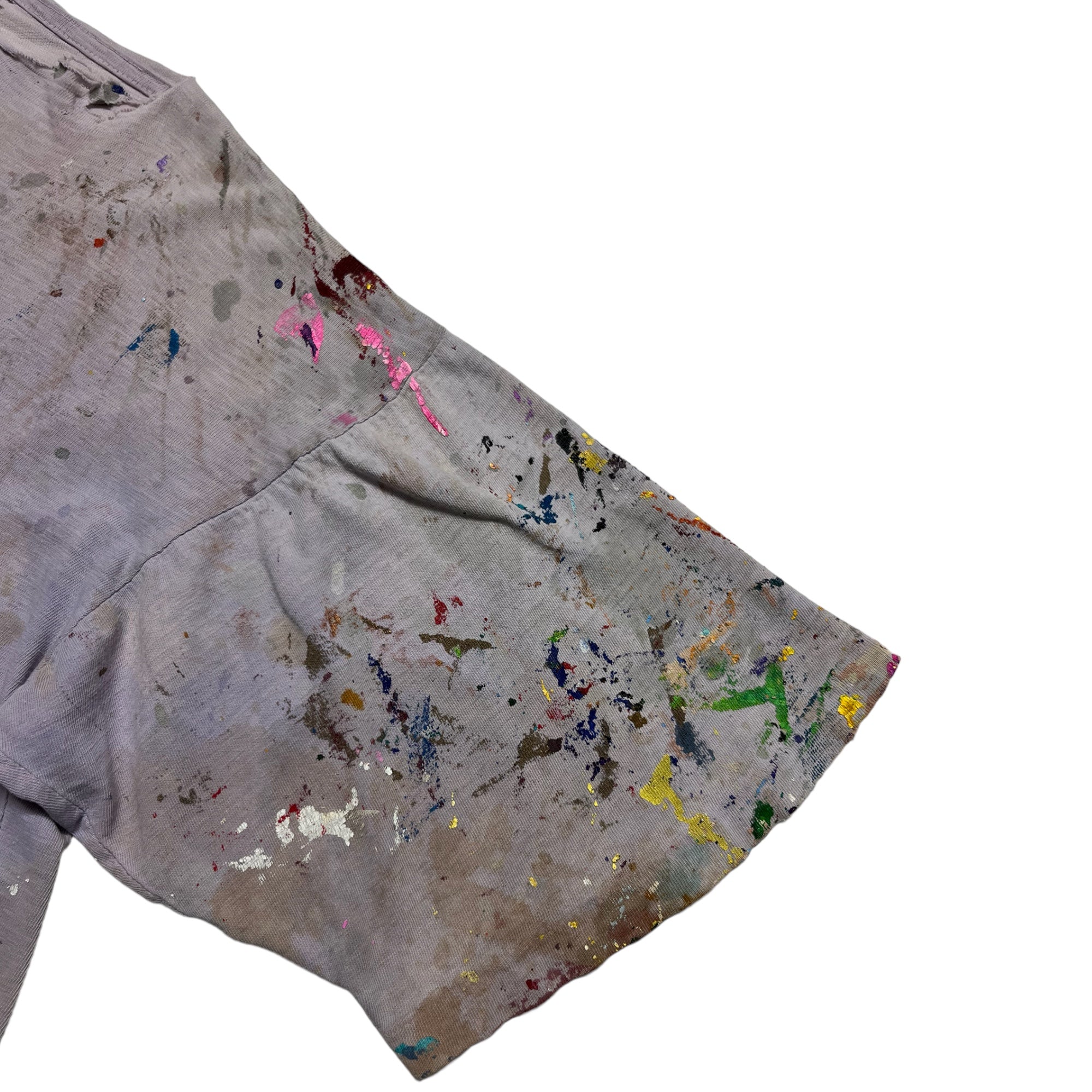 ‘90s Distressed Heavily Painted T-Shirt - Faded Lavender/Multicolor - M/L