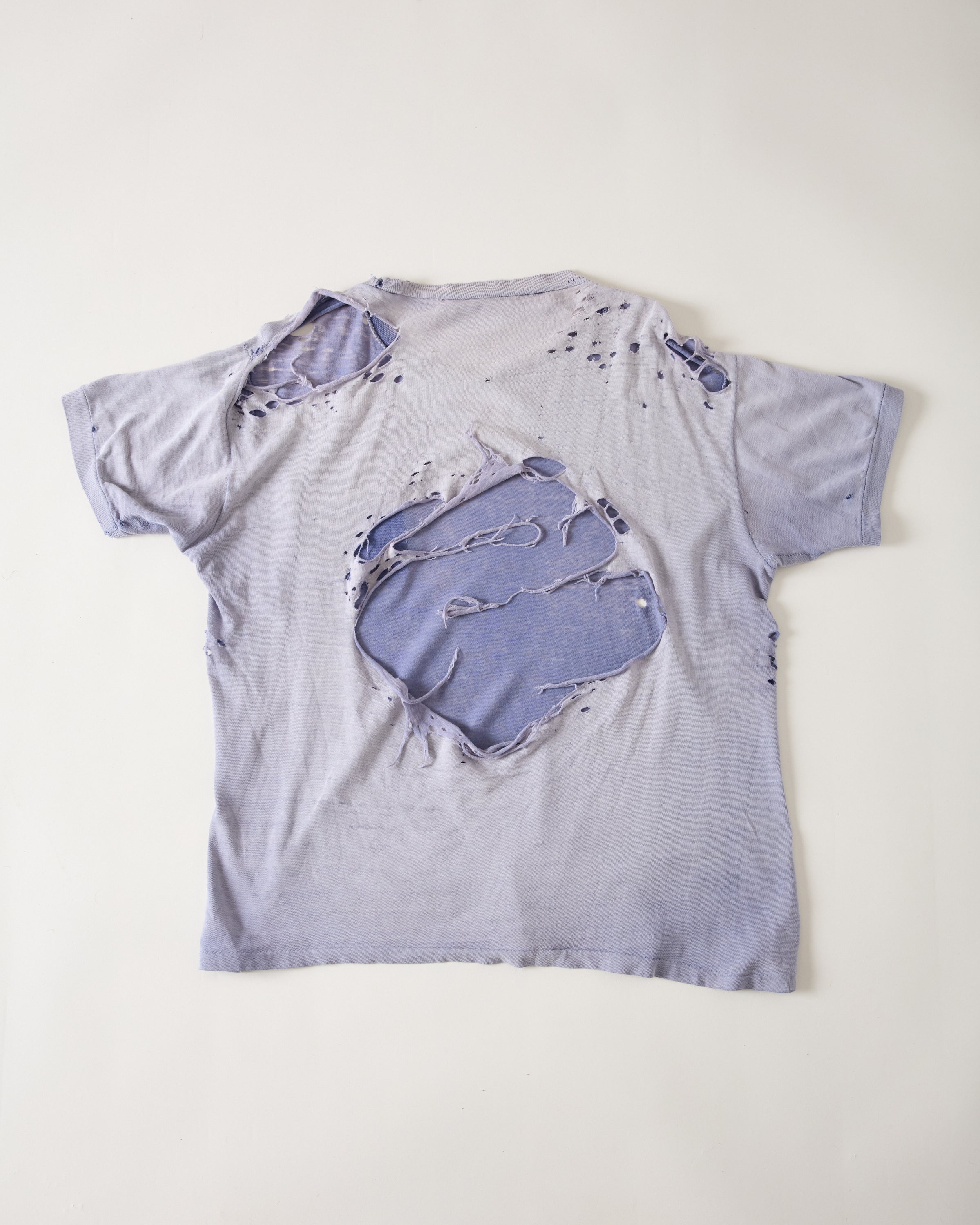 1970s Thrashed-Back Pocket T-Shirt - Faded Periwinkle - M/L