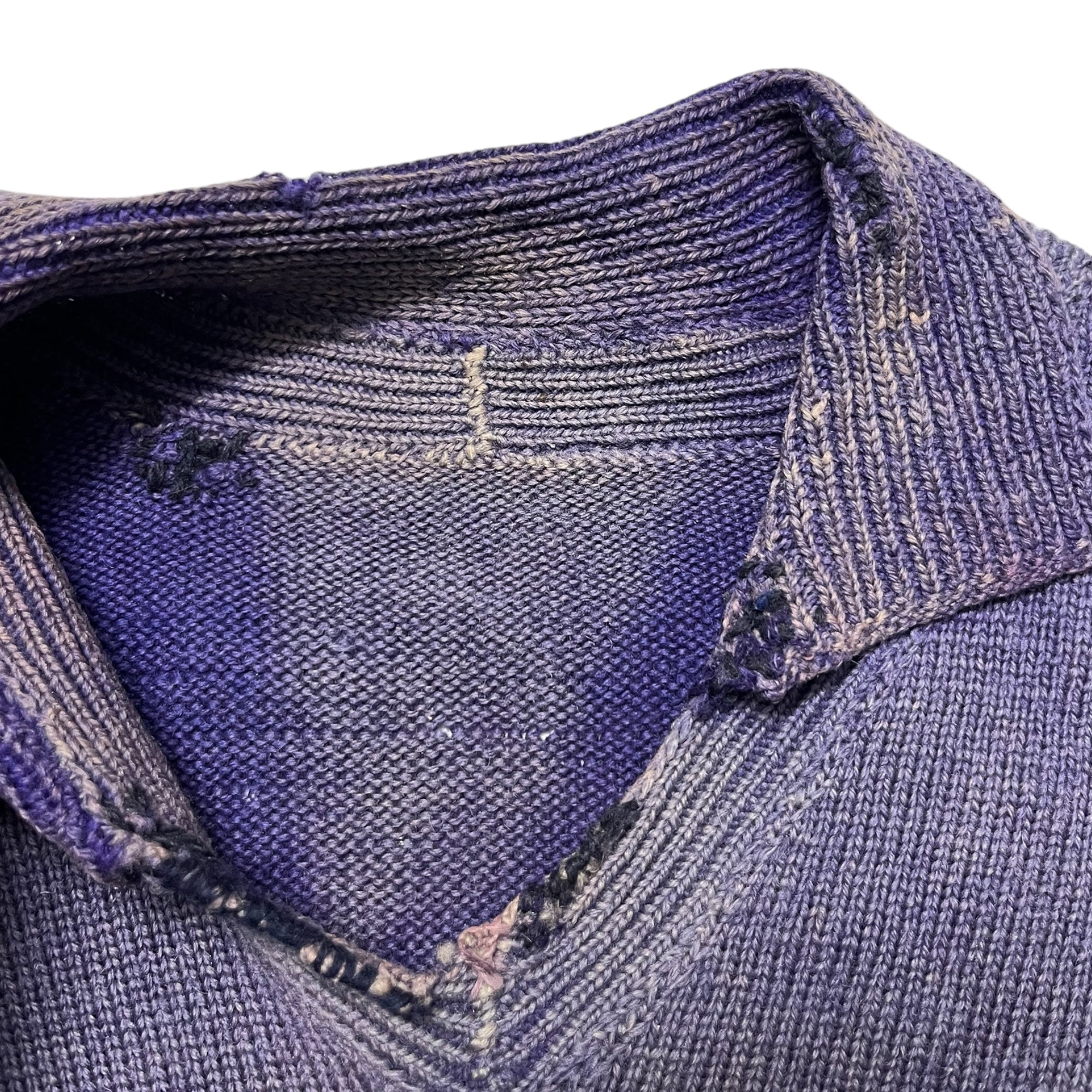 1930s Sun Drenched French Collared Knit With Extensive Repairs - Bluish Purple - S