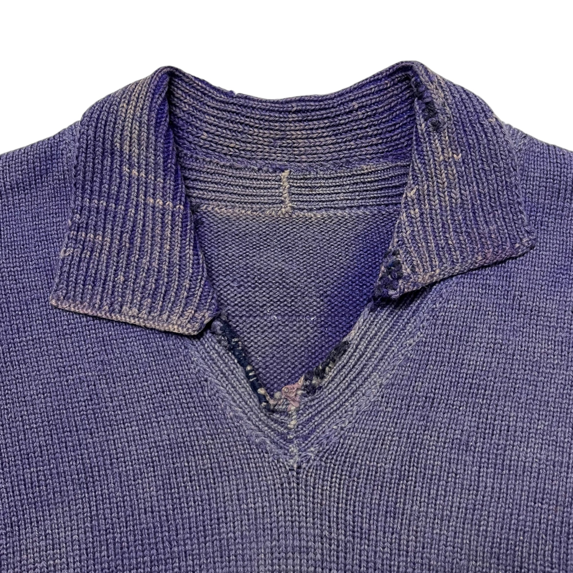 1930s Sun Drenched French Collared Knit With Extensive Repairs - Bluish Purple - S