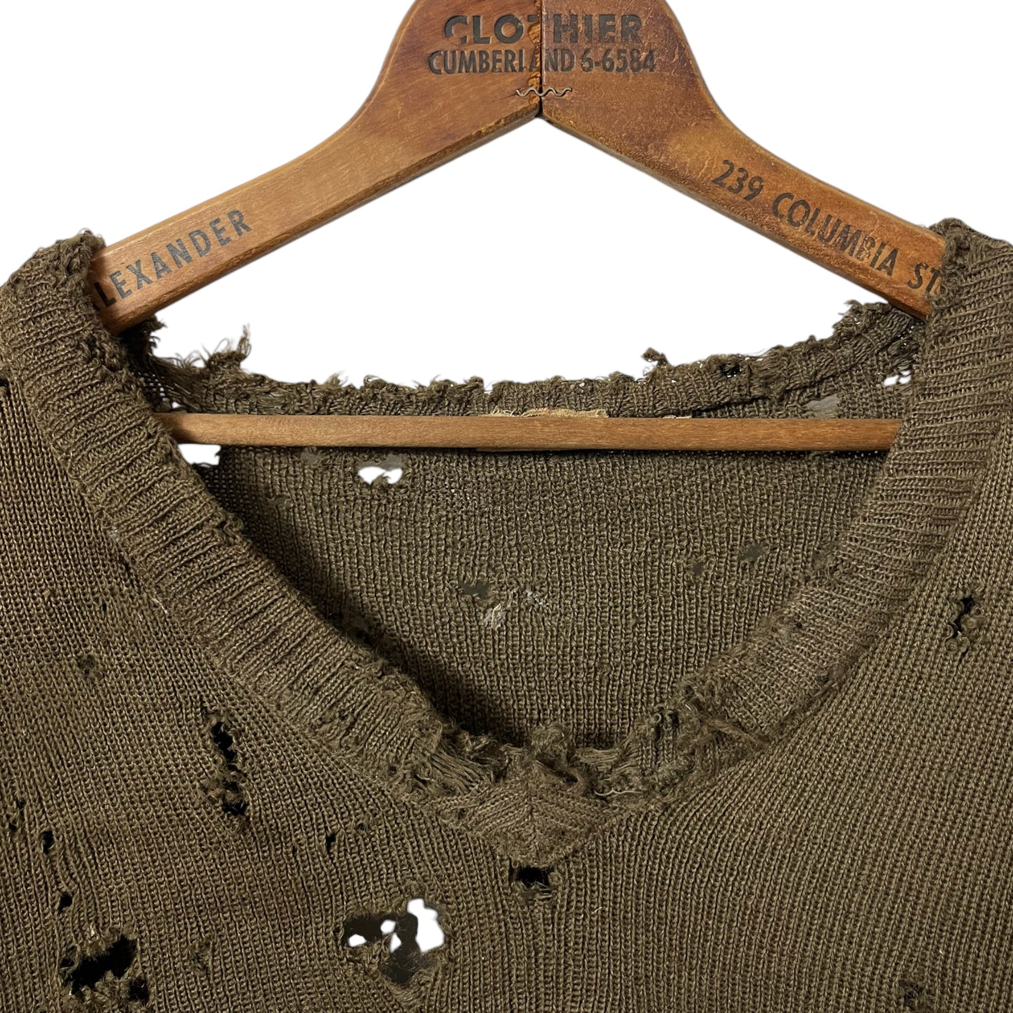 1950s Thrashed French Army Knit - Olive Drab - M