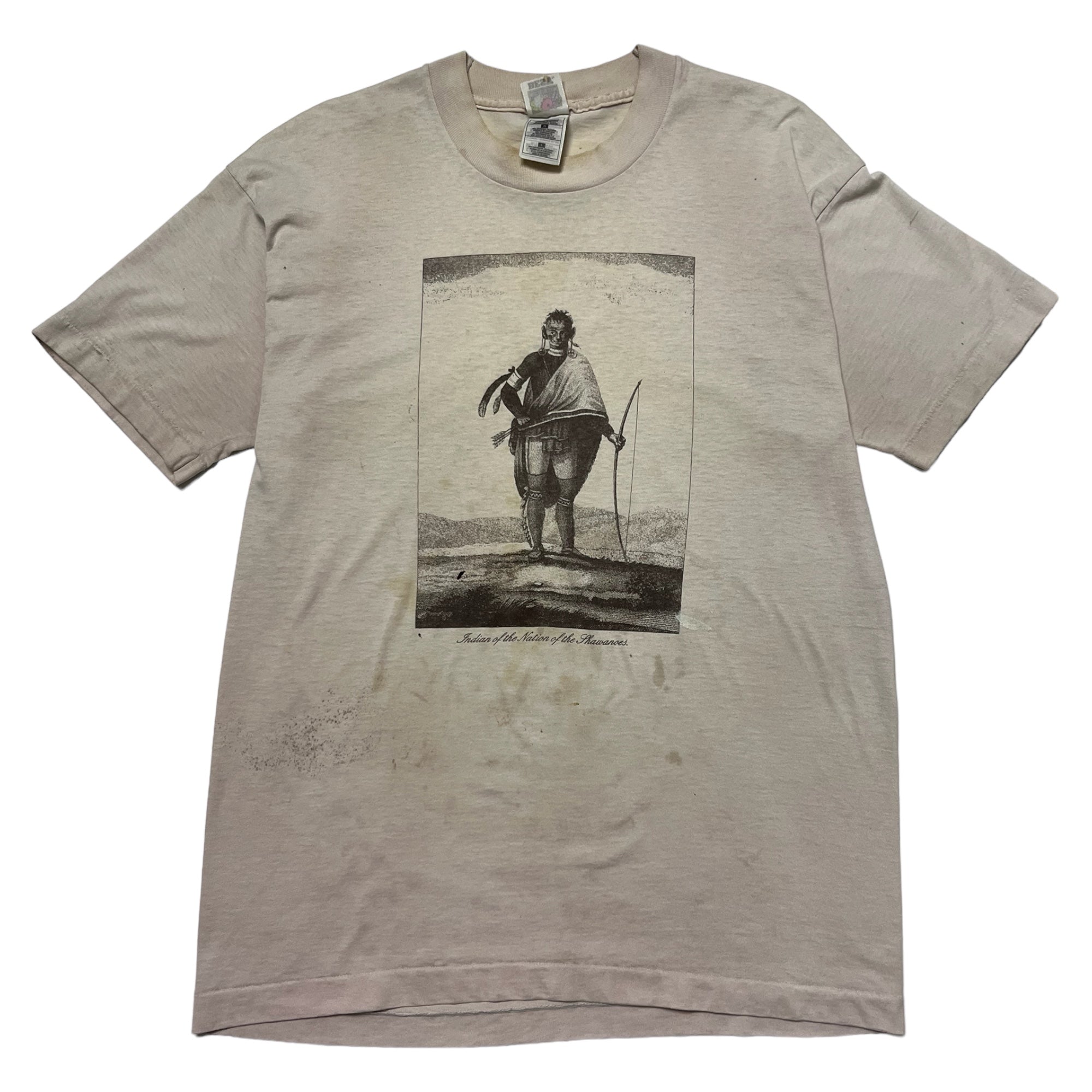 ‘90s Distressed ‘Shawanoes’ Native American T-Shirt - Off-White/Sand - L/XL