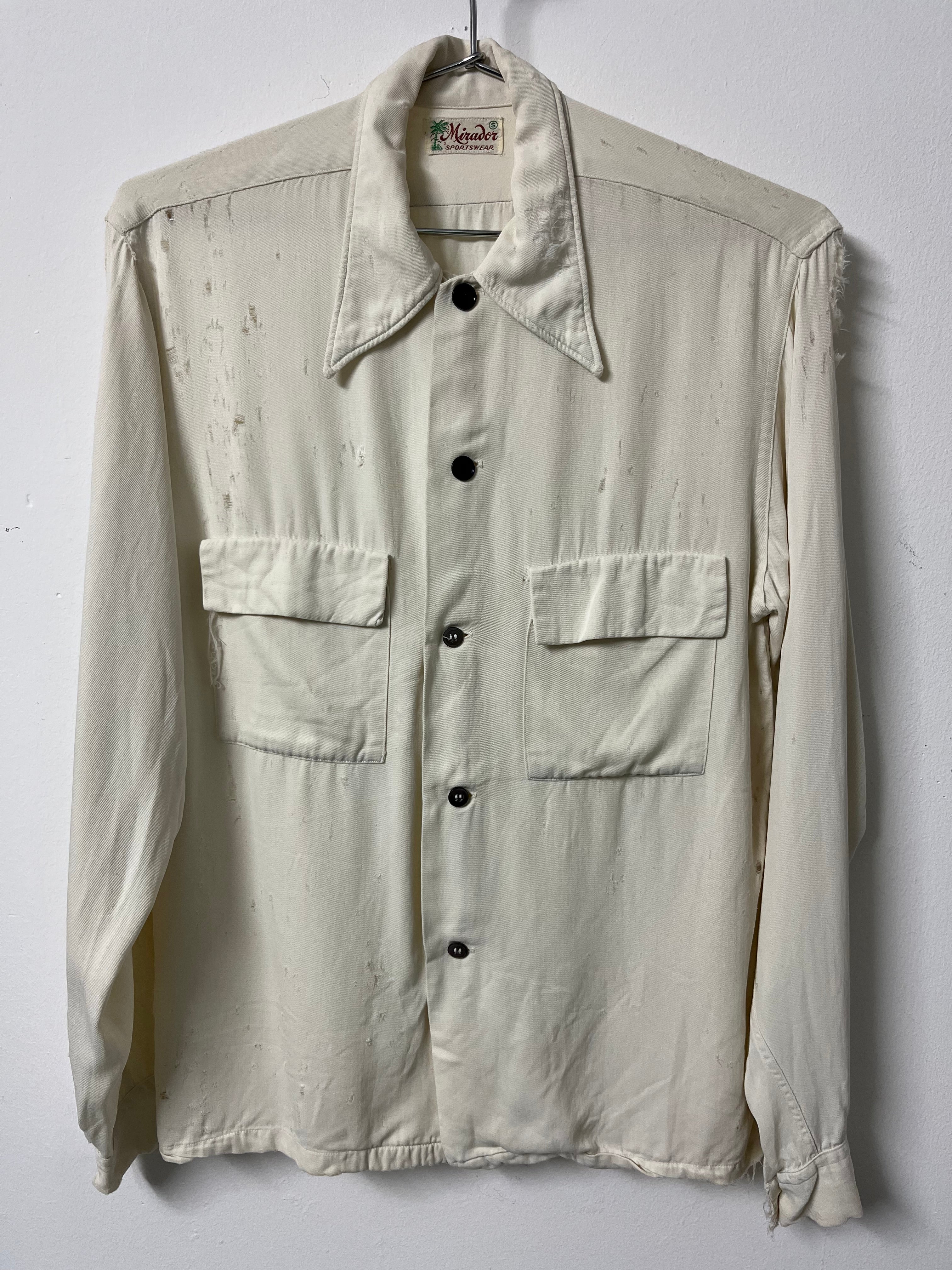 1950s Distressed Gabardine Button Up Shirt - Milk/Desert White - S/M