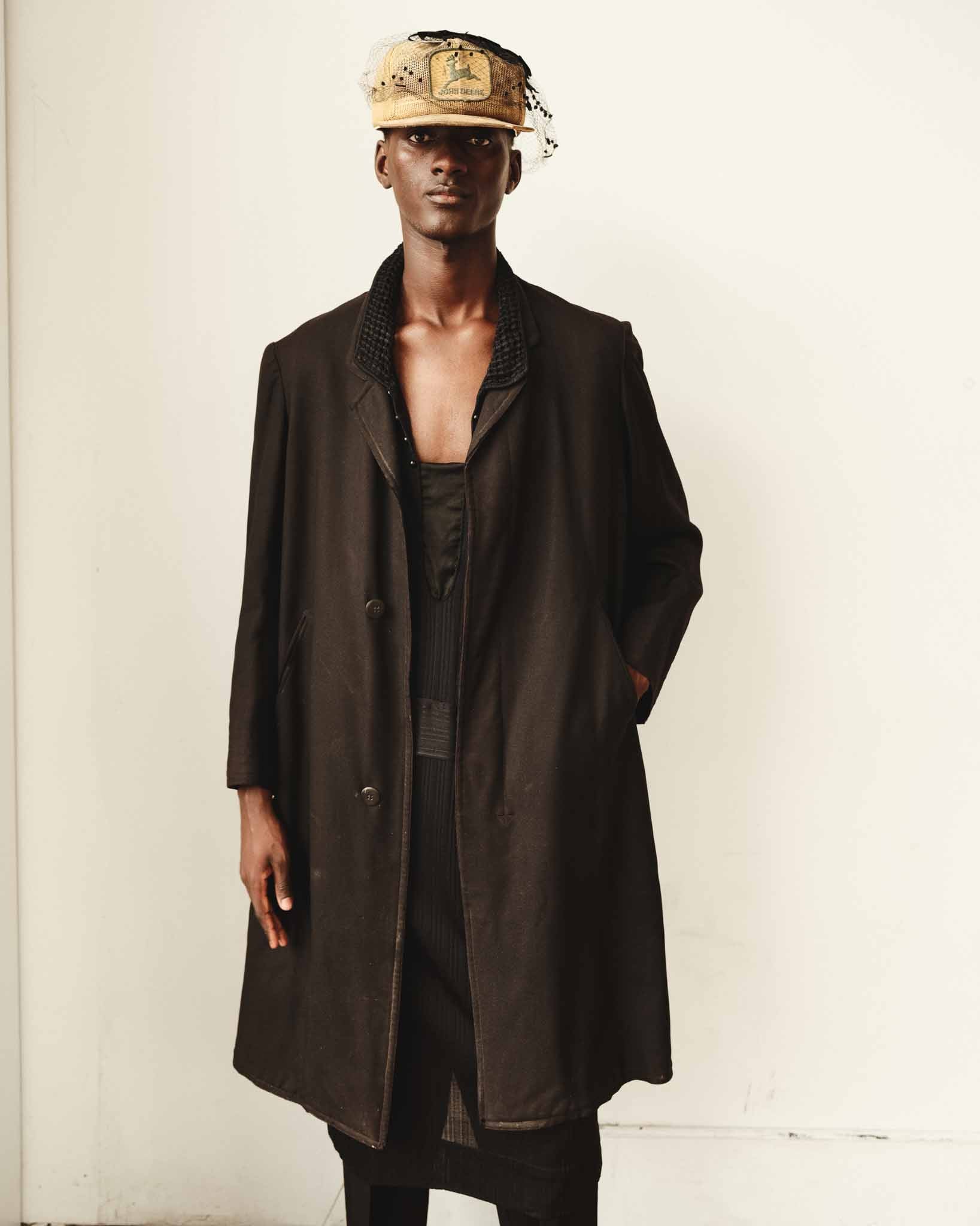 1920s French Wool Gabardine Long Coat - Black/Faded Black - 42S