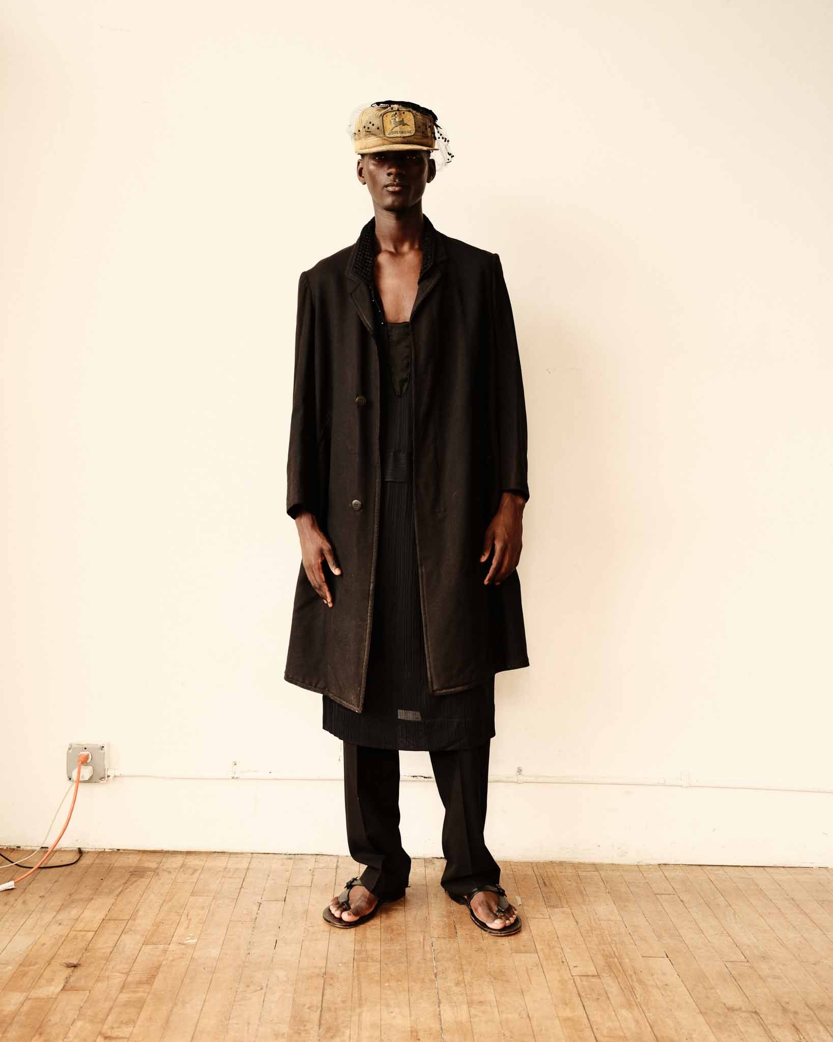 1920s French Wool Gabardine Long Coat - Black/Faded Black - 42S