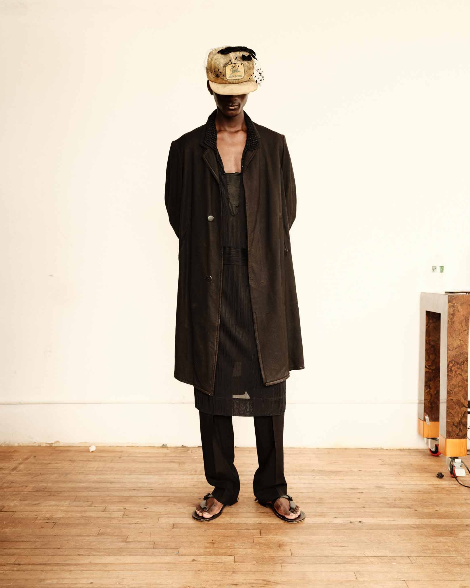 1920s French Wool Gabardine Long Coat - Black/Faded Black - 42S