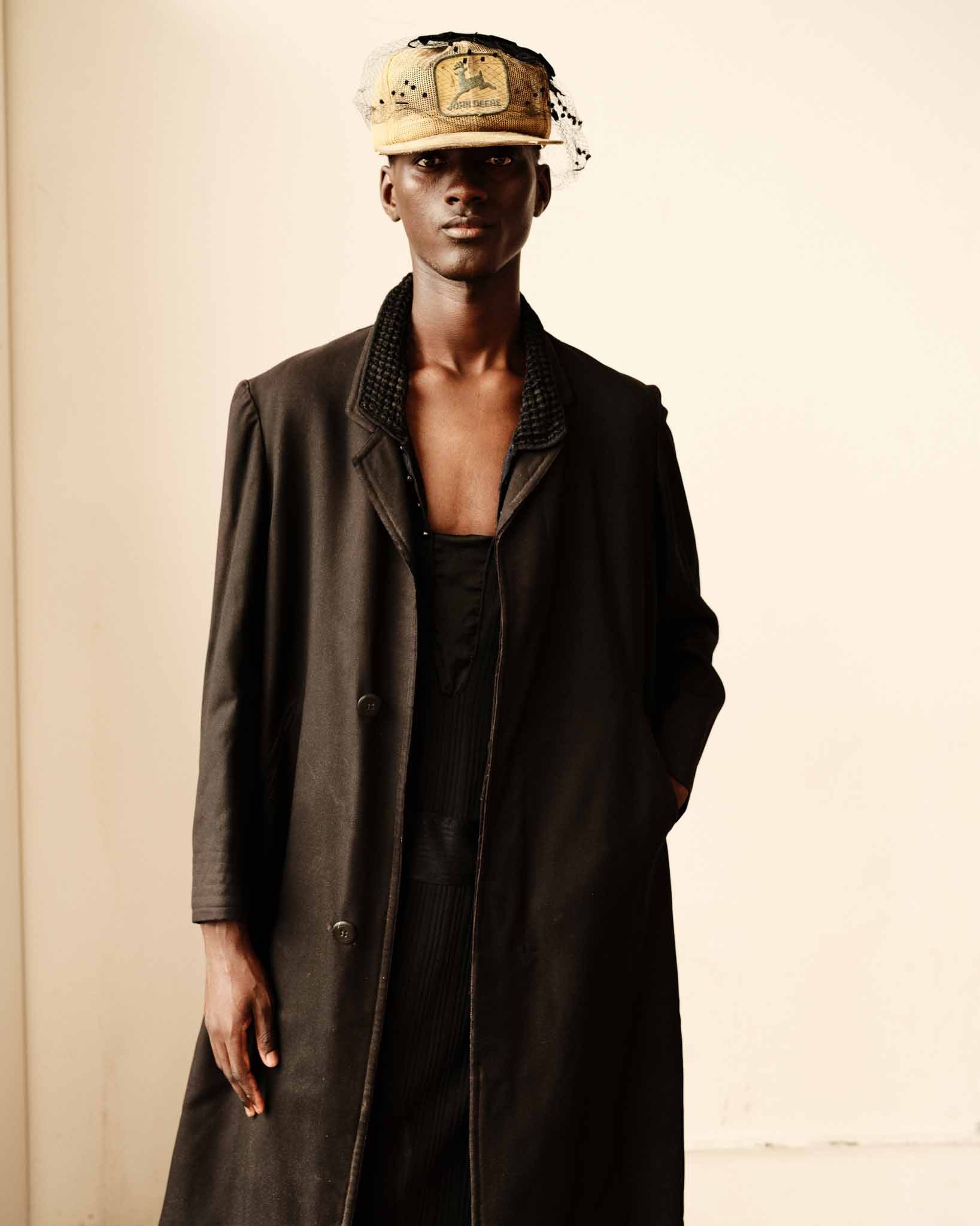 1920s French Wool Gabardine Long Coat - Black/Faded Black - 42S