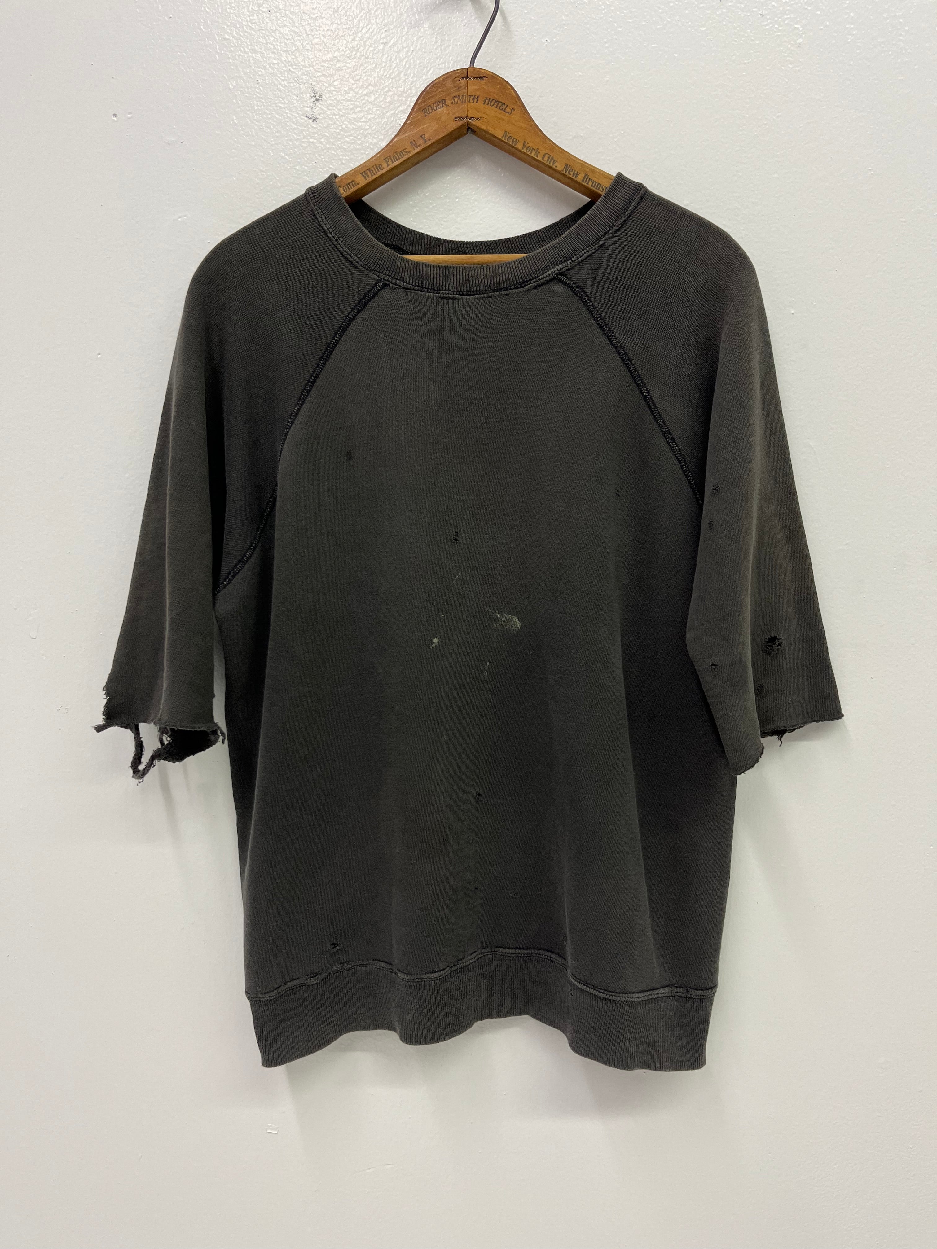 1960s Distressed Cutoff Crewneck Sweatshirt - Faded Black - M/L