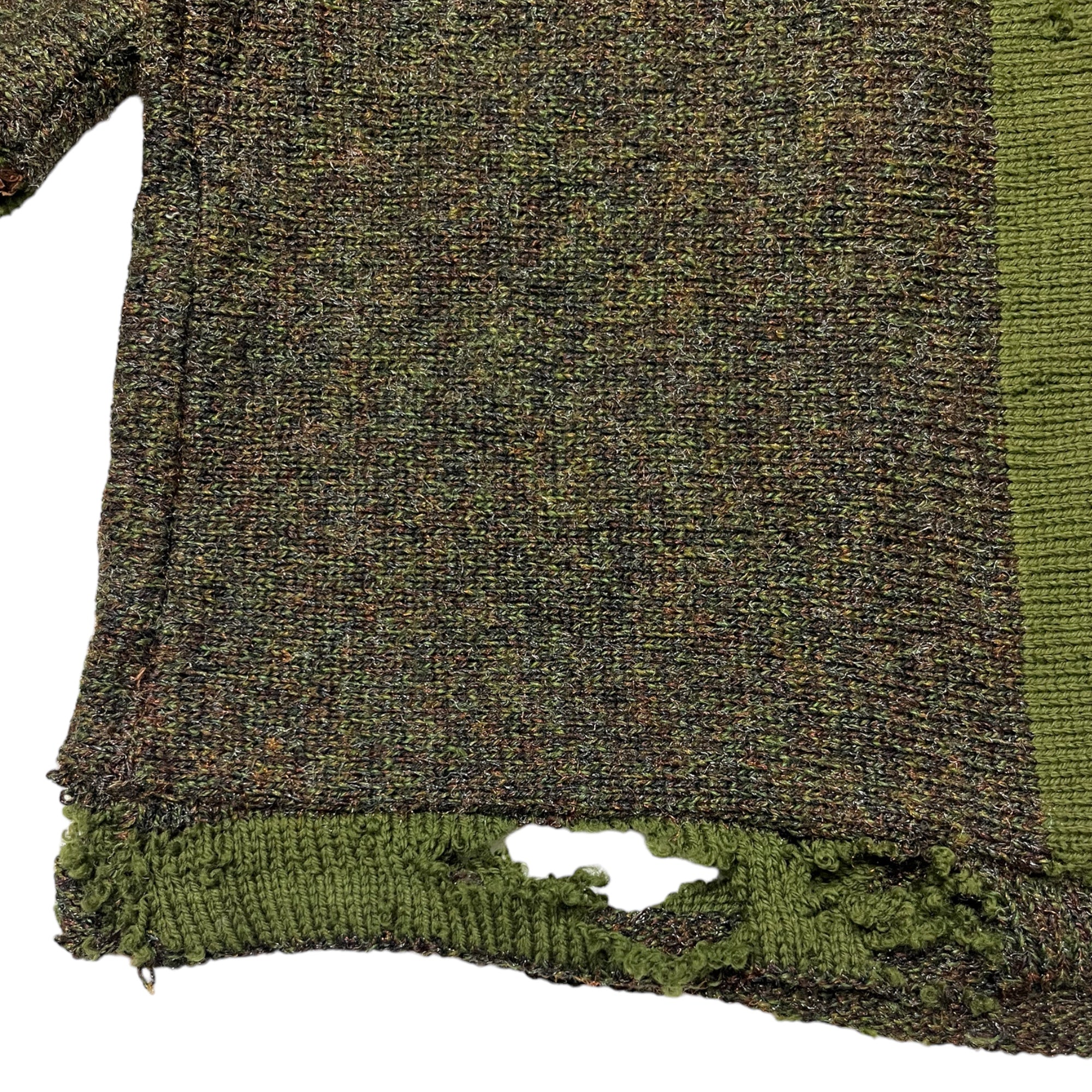 1930s Distressed French Quarter-Zip Farmer’s Knit Sweater - Olive/Brown - S/M