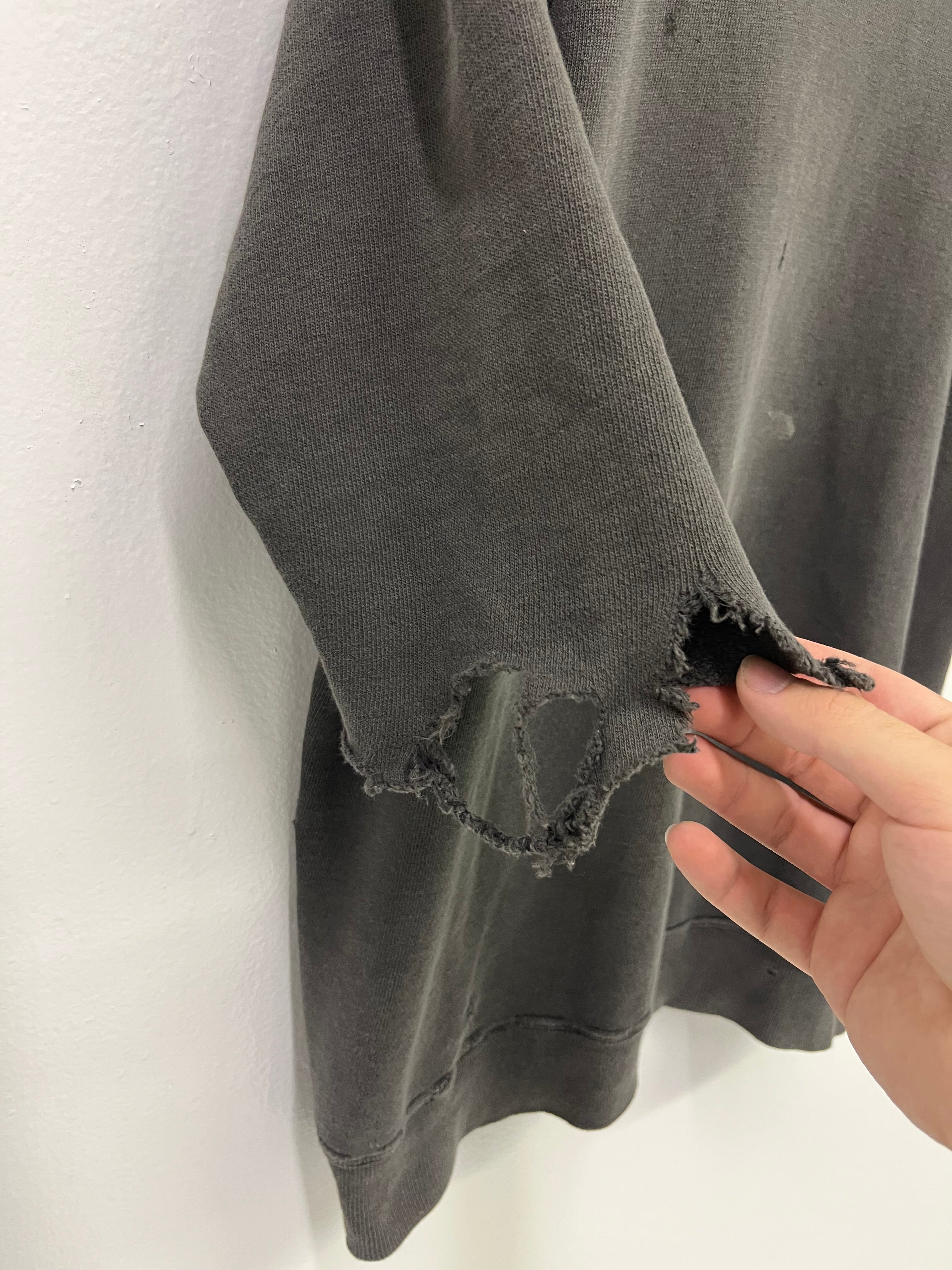 1960s Distressed Cutoff Crewneck Sweatshirt - Faded Black - M/L