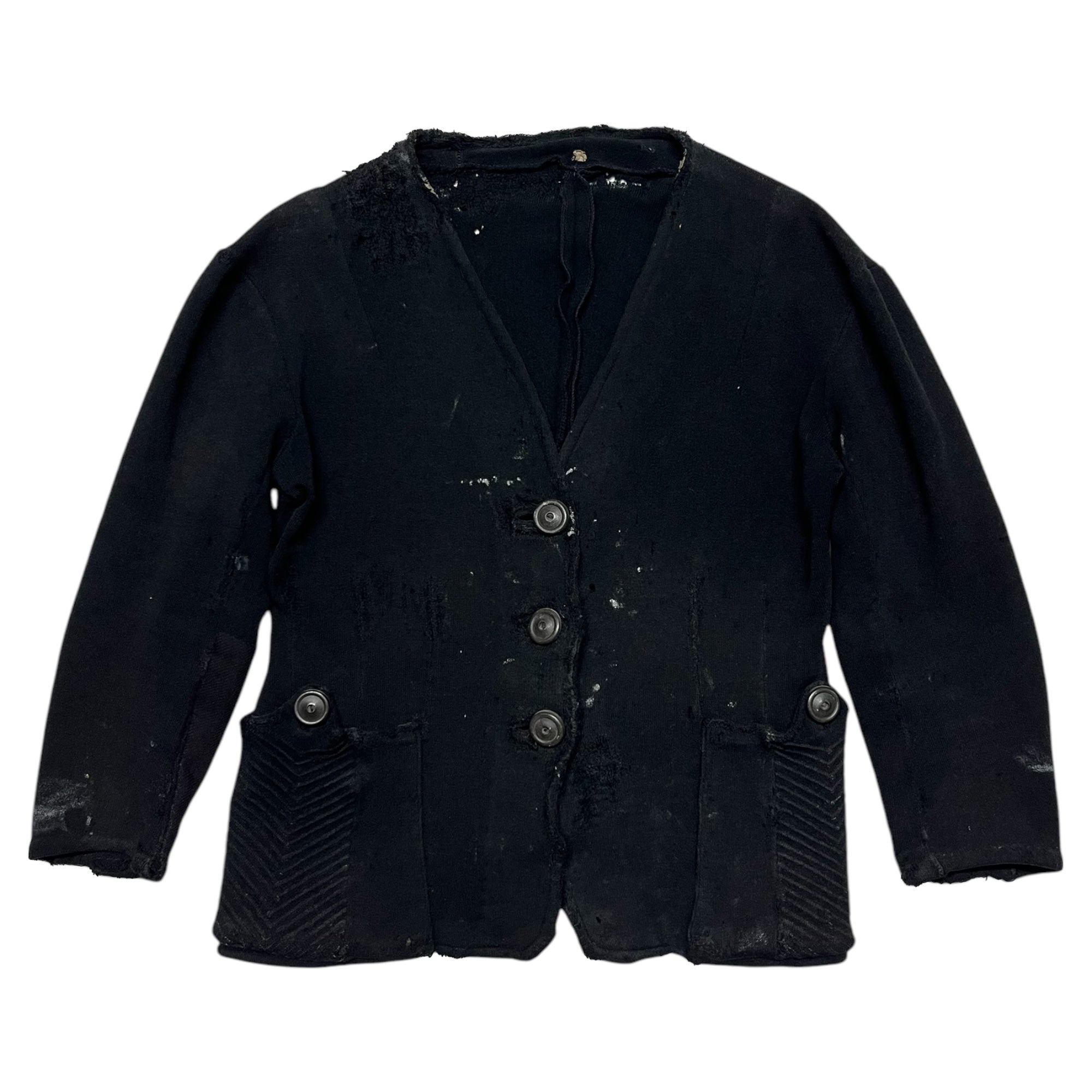 1930s French Wool Cardigan with Unusual Pockets & Repairs - Black/Faded Black - S