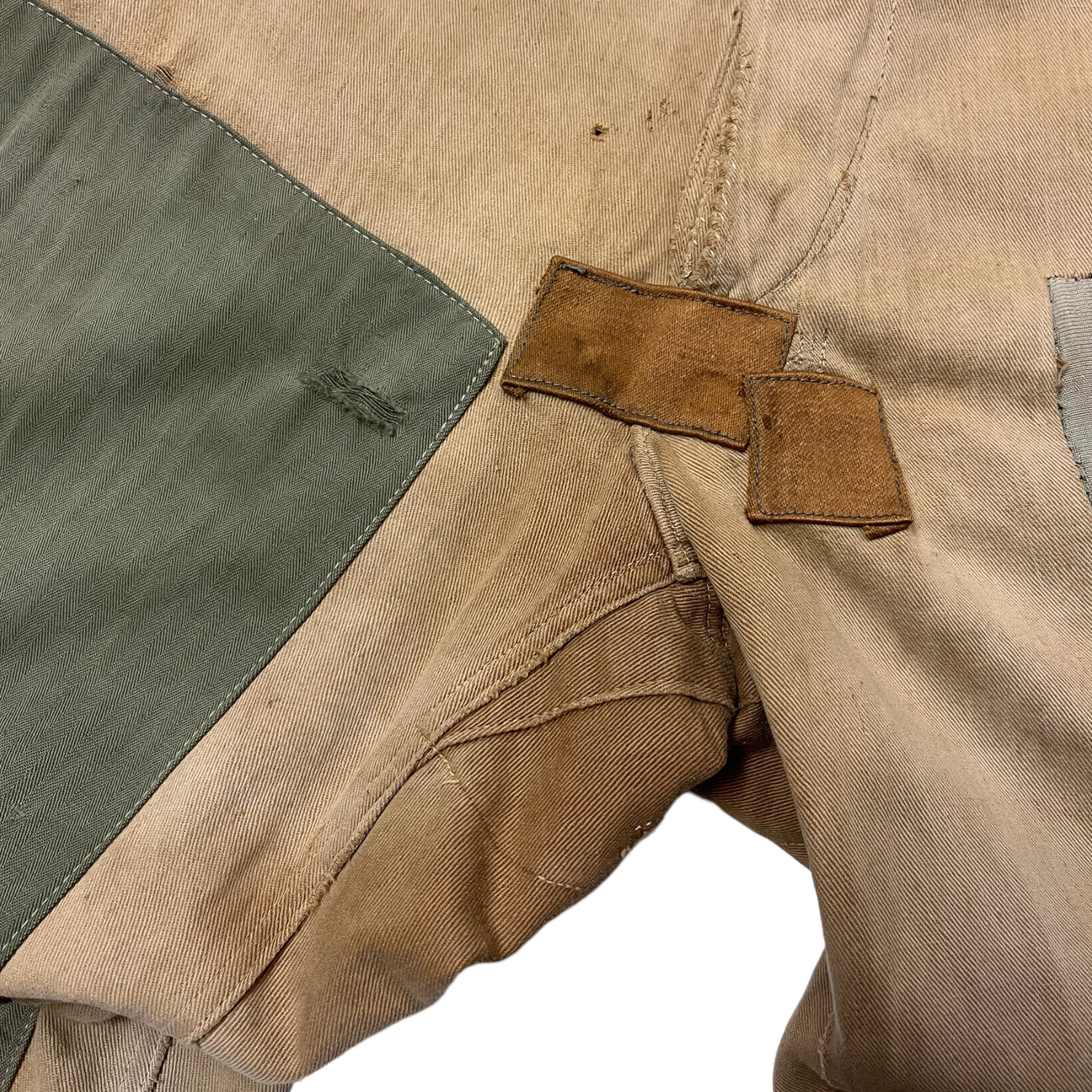 1930s Au Molinel French Tan Moleskin Heavily Repaired Work Trousers - Faded Tan - 30/27