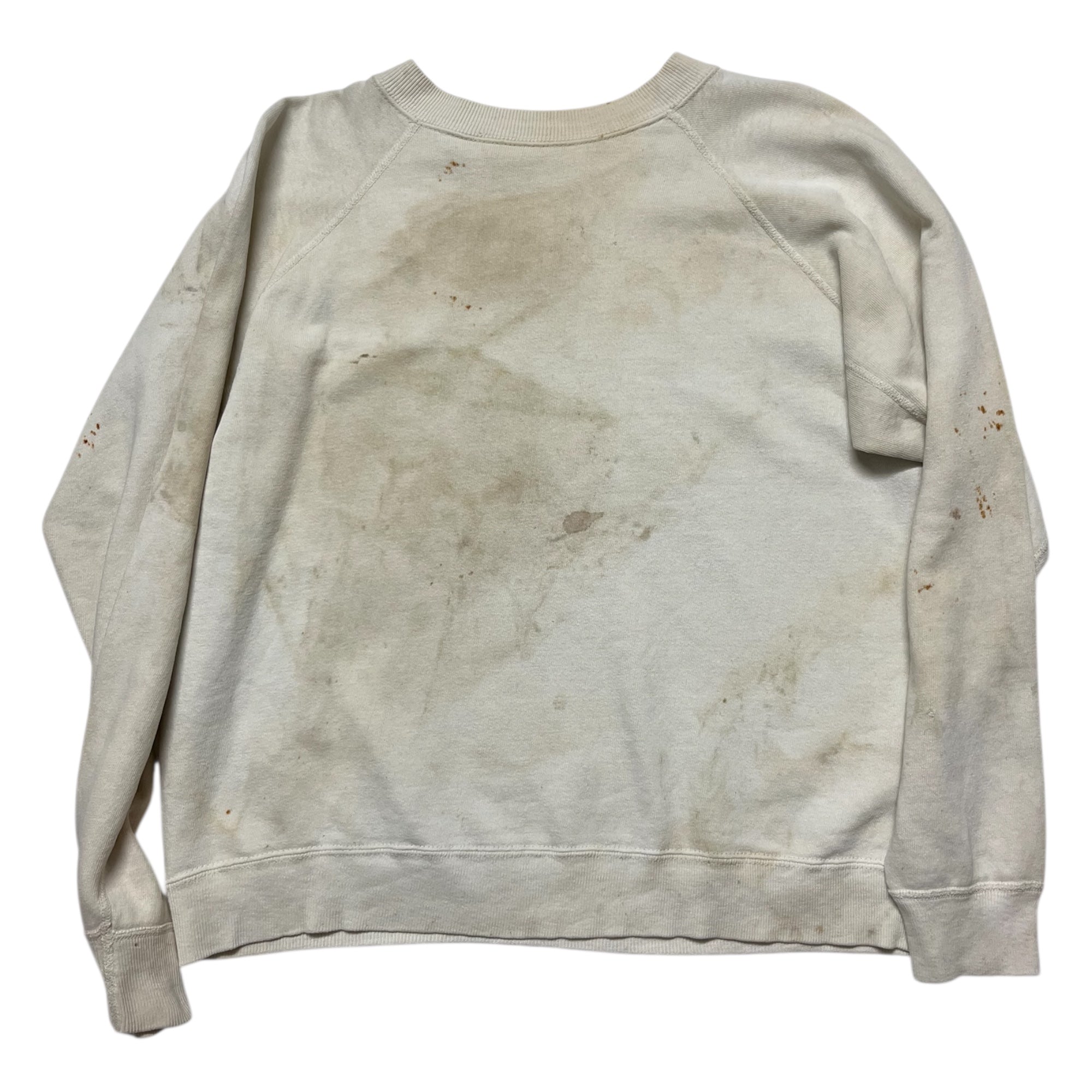 1960s Distressed White Raglan Crewneck Sweatshirt - Aged White - M