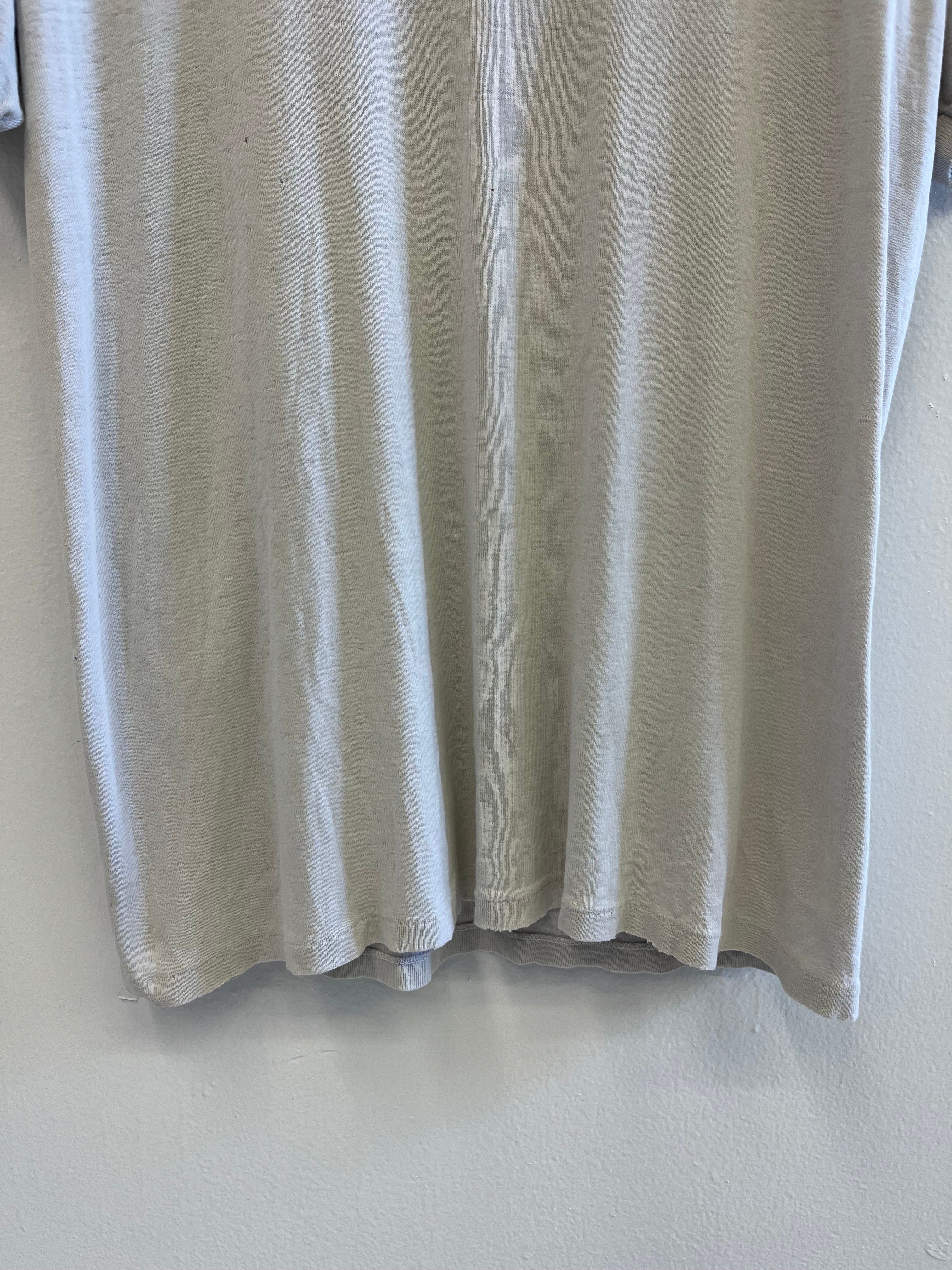 1950s French Distressed Ribbed Work T-Shirt - White - XL