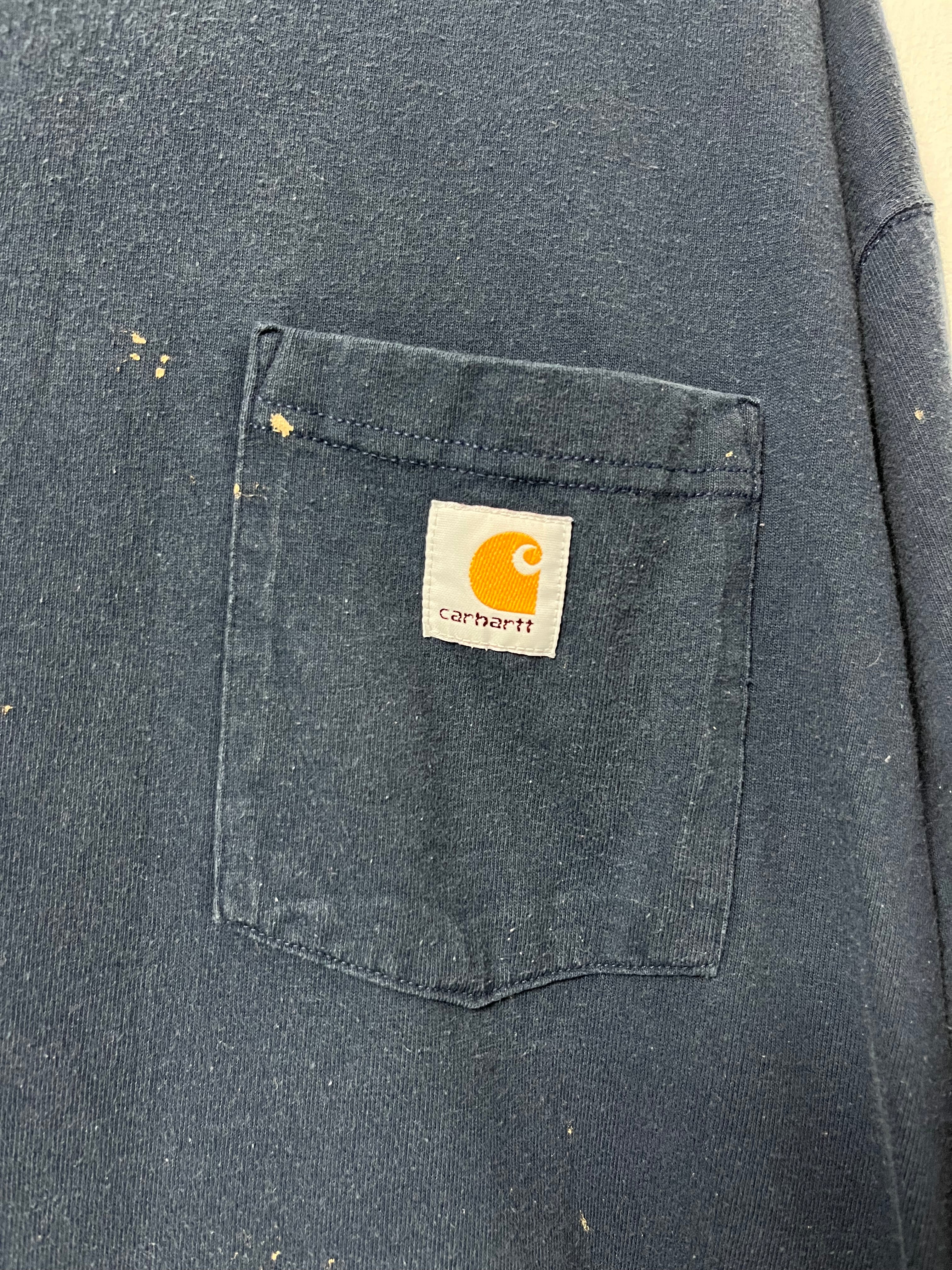 Vintage Carhartt Paint Distressed Pocket T-Shirt - Faded Navy - XL/XXL