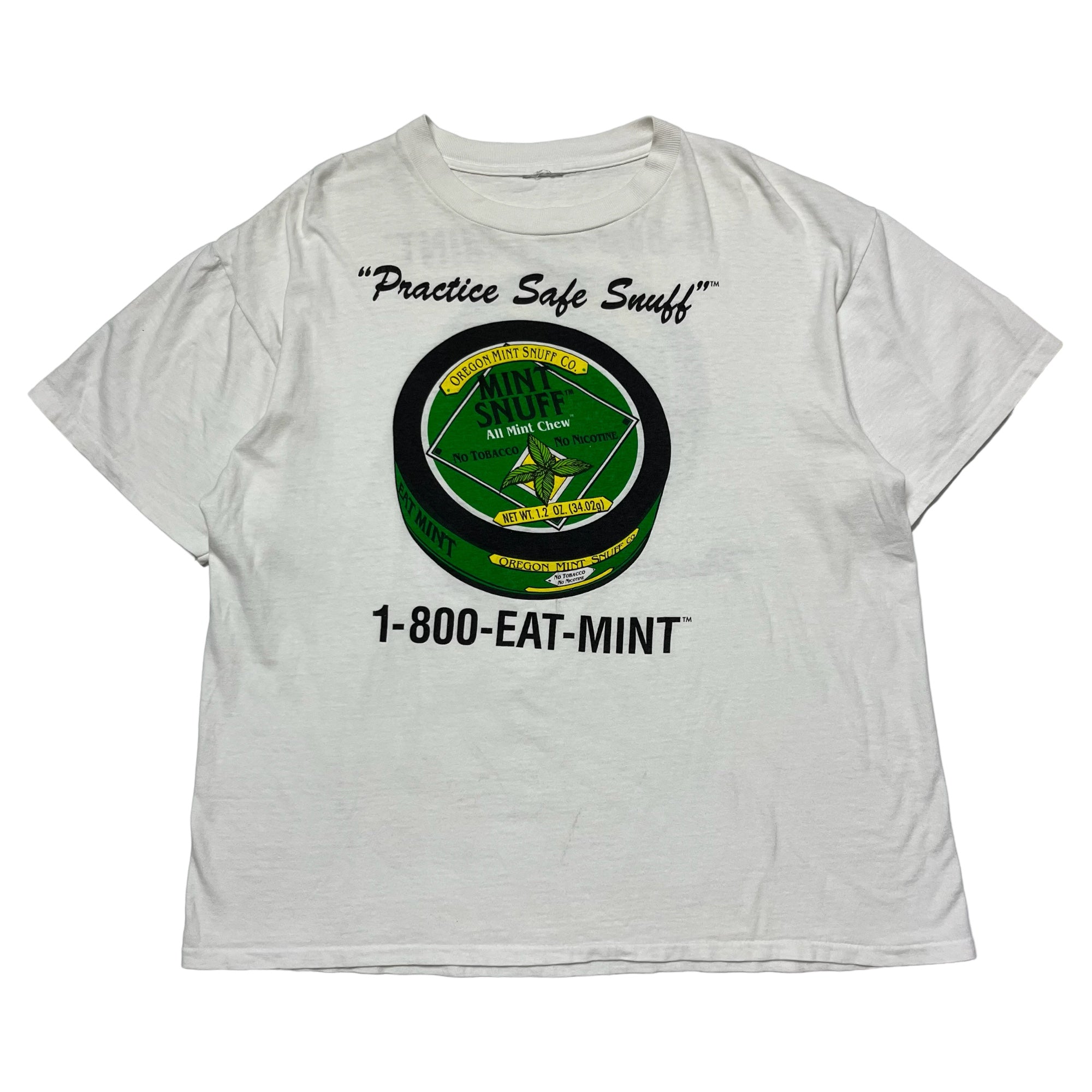 ‘90s Mint Snuff ‘Practice Safe Snuff’ T-Shirt - White - XL