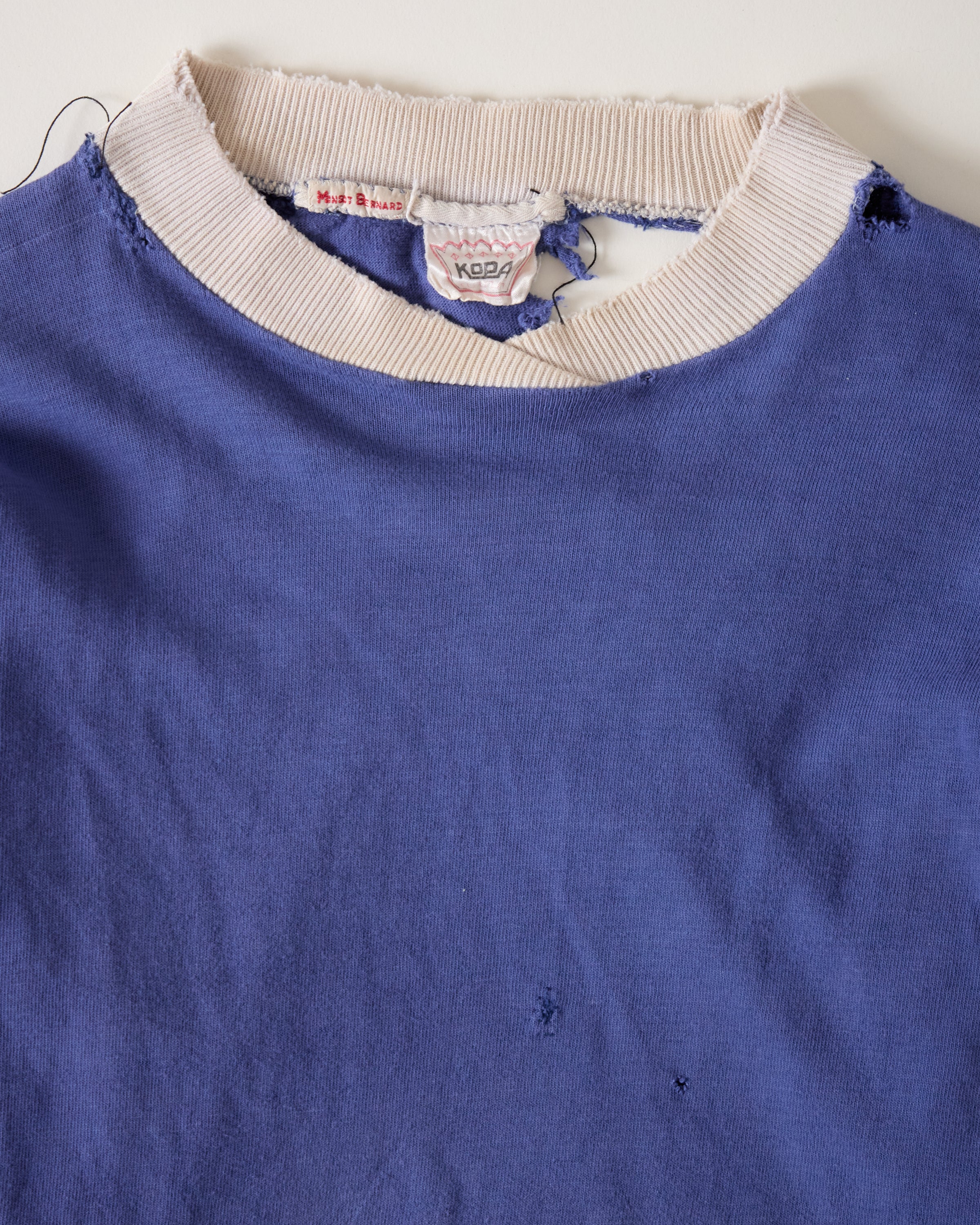 1950/60s French Cotton Longsleeve Shirt/Jersey - Blue/White - XS/S