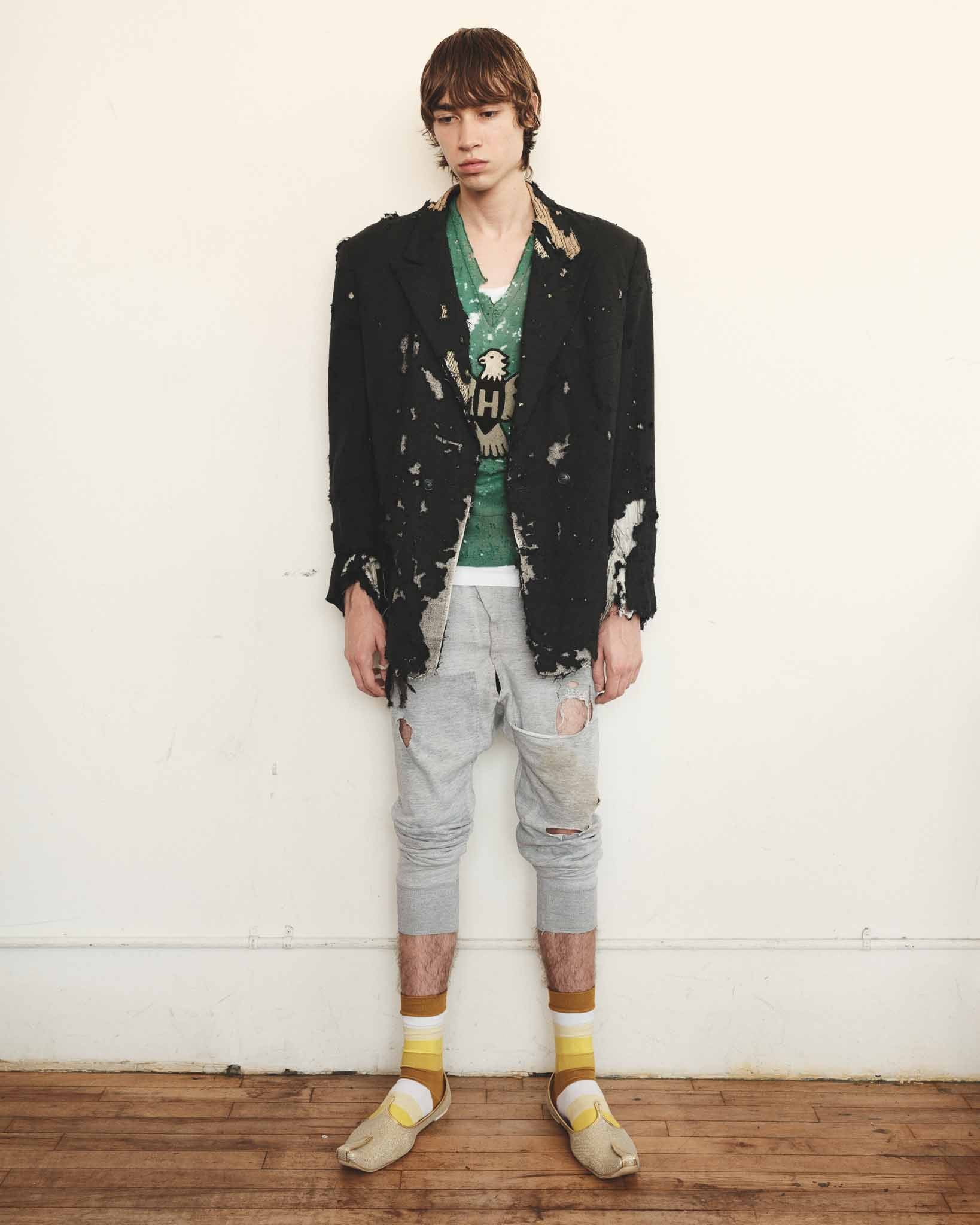 1920/30s Distressed & Patched French Long Johns/Sweat Pants - Heather Grey - 30-32