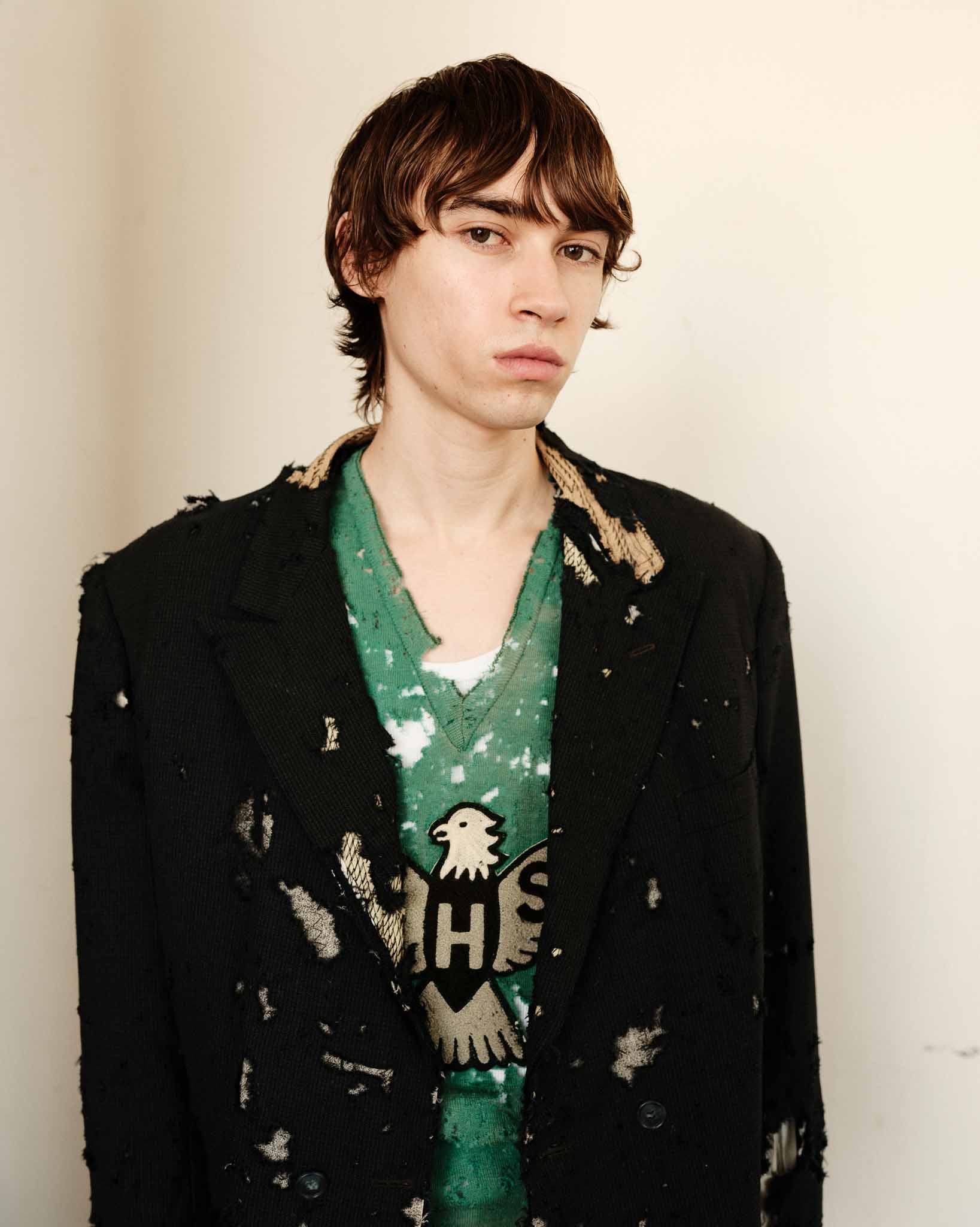 1930s Thrashed & Faded Athletics Knit Sweater with Chenille Patch - Jade Green/Blue-Green - M/L