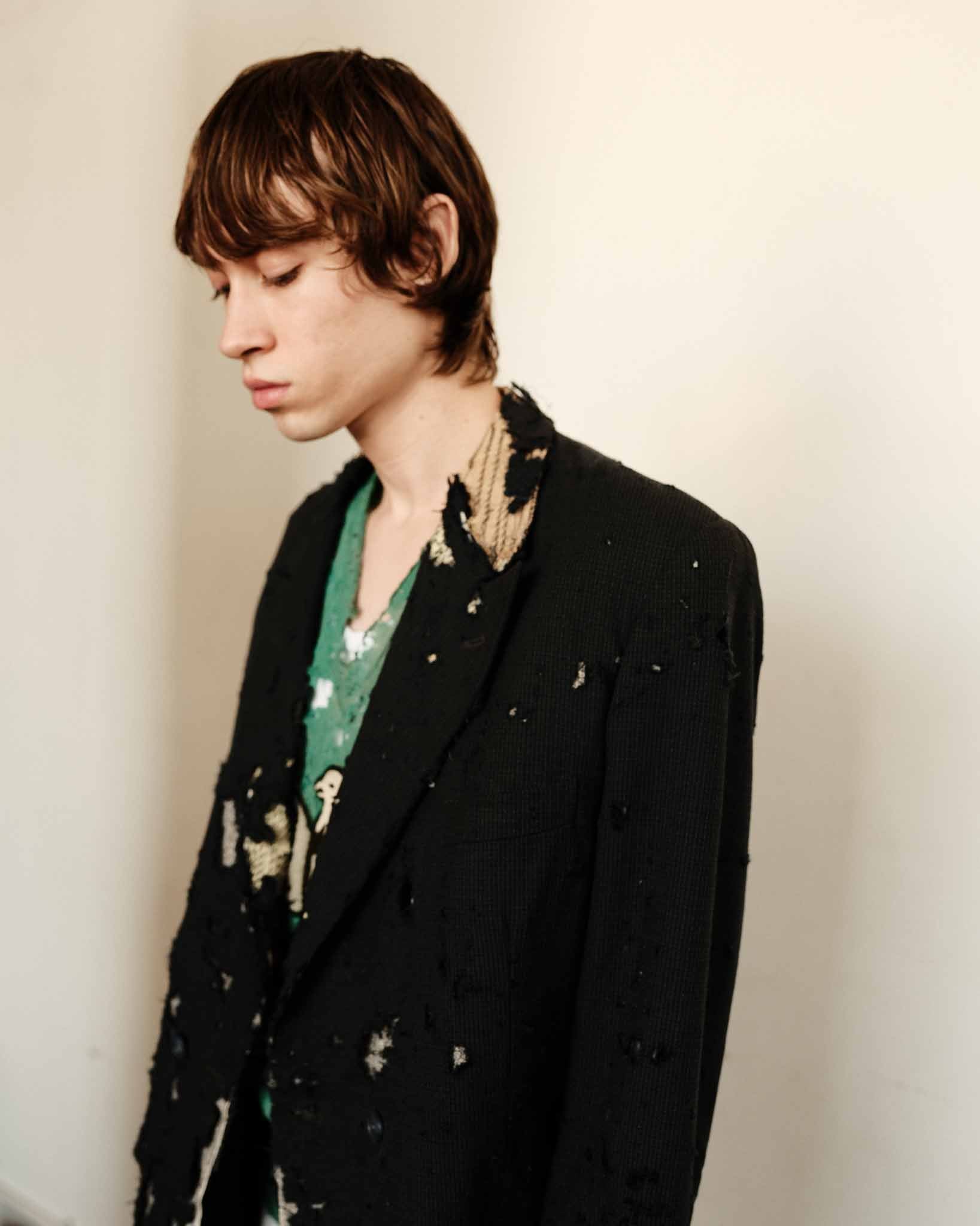 1940s/50s Thrashed & Destroyed French Blazer Suit Jacket - Navy/Blue-Green - 44R